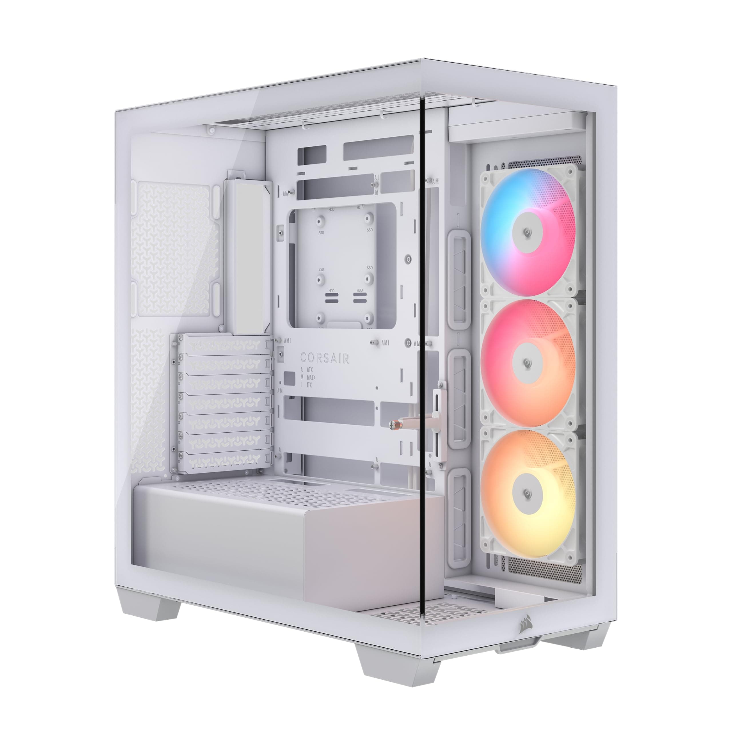 CORSAIR 3500X RS-R ARGB Panoramaglas Mid-Tower-PC-Gehäuse – 3 x RS120-R ARGB-Lüfter Inklusive, Platz für bis zu 10 x 120-mm-Lüfter, Kompatibel mit Motherboards mit Rückseitigem Anschluss – Weiß