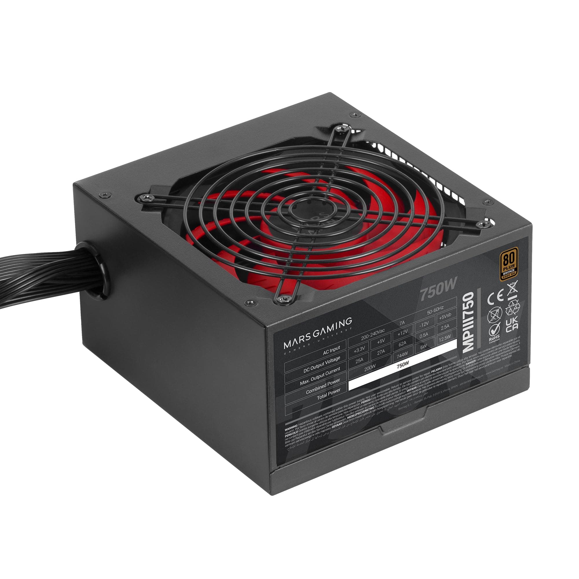 Mars Gaming MPIII750, PC ATX 750W Netzteil, 5 Jahre Garantie, 85% Wirkungsgrad, Digitales APFC System, 120 mm AI-RPM FDB Lüfter, DC und SMD Technologien, Extralange Flachkabel, Schwarz Bild 4