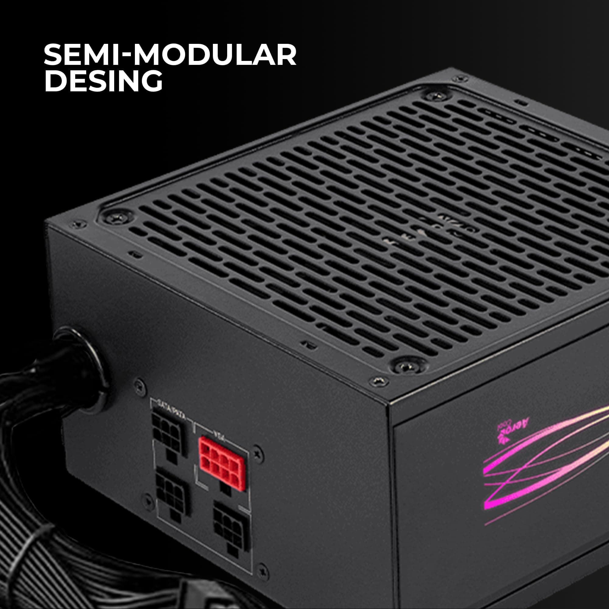 Aerocool LUXPRORGB550M, Semi-Modular RGB 550W Netzteil, 80Plus Bronze +88%, Japanische Kondensatoren, 14cm FDB-Lüfter mit APFC-Technologie, ARGB-kompatibel, 5 Jahre Garantie, Schwarz (Packung mit 2) Bild 5
