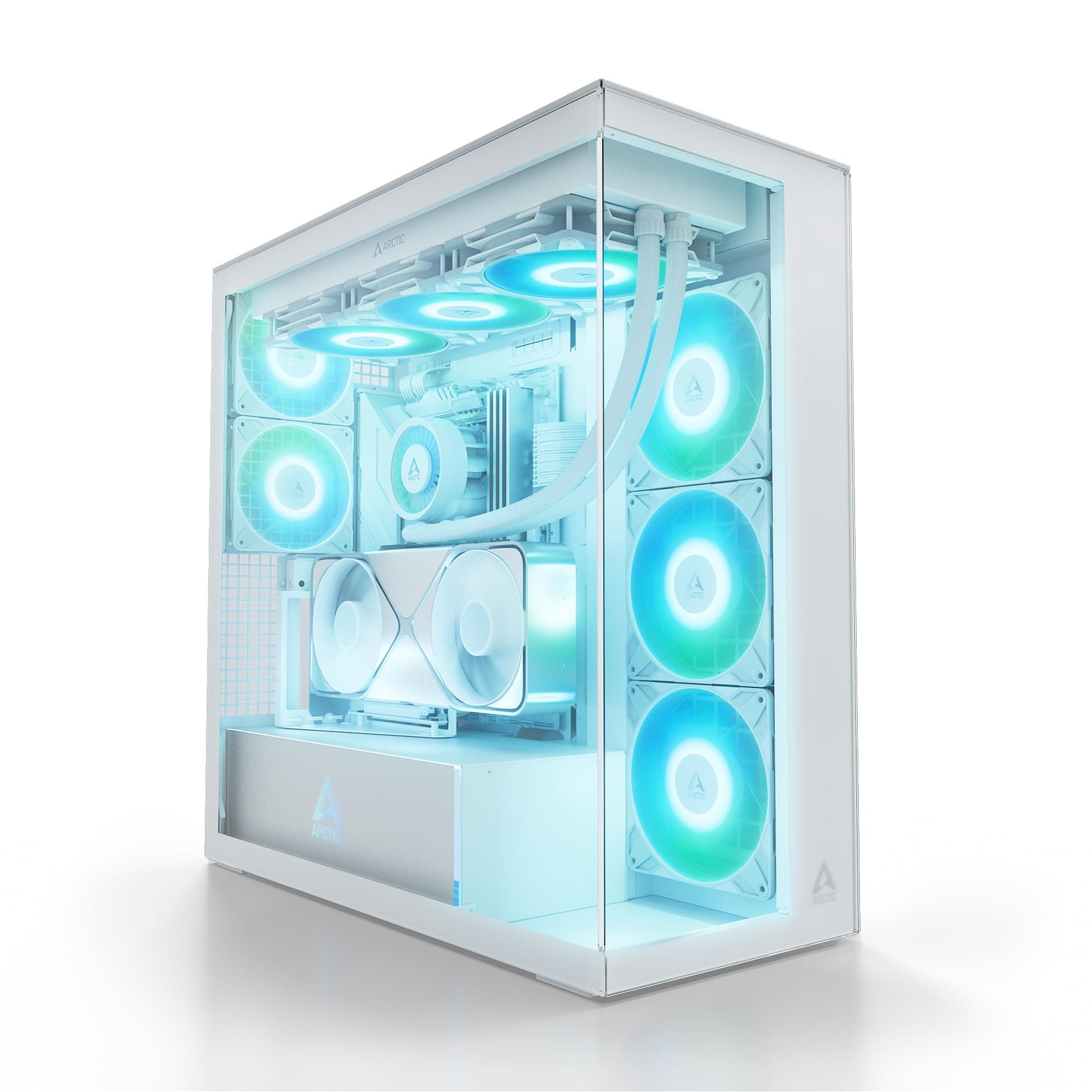 ARCTIC Xtender VG White (Clear Glass) mit vertikaler GPU-Halterung - PC-Gehäuse, Gehärtetes Panorama-Glas, 2X 420 mm Radiator Support, Full Tower, Big Tower, E-ATX, 5X A-RGB Lüfter vormontiert - Weiß white clear Bild 2