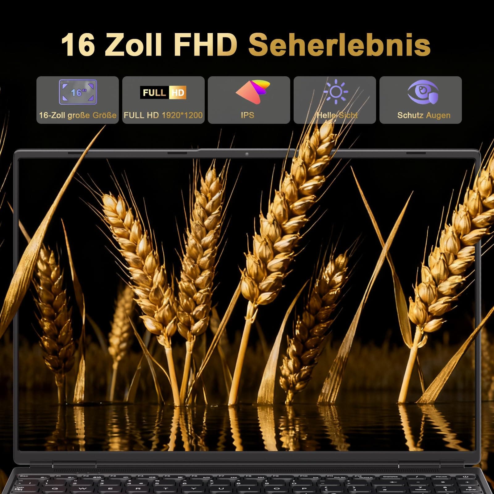 Gaming Laptop 16 Zoll Win11 12+512GB SSD Unterstützung 2TB(HDD-2TB) 1920x1200 Notebook 4-Core Celeron N5095 (bis 2.9GHz) Laptop mit Nummerntastatur WiFi Mini HDMI Deutscher Tastaturschutz-Schwarz N00-Schwarz Bild 3