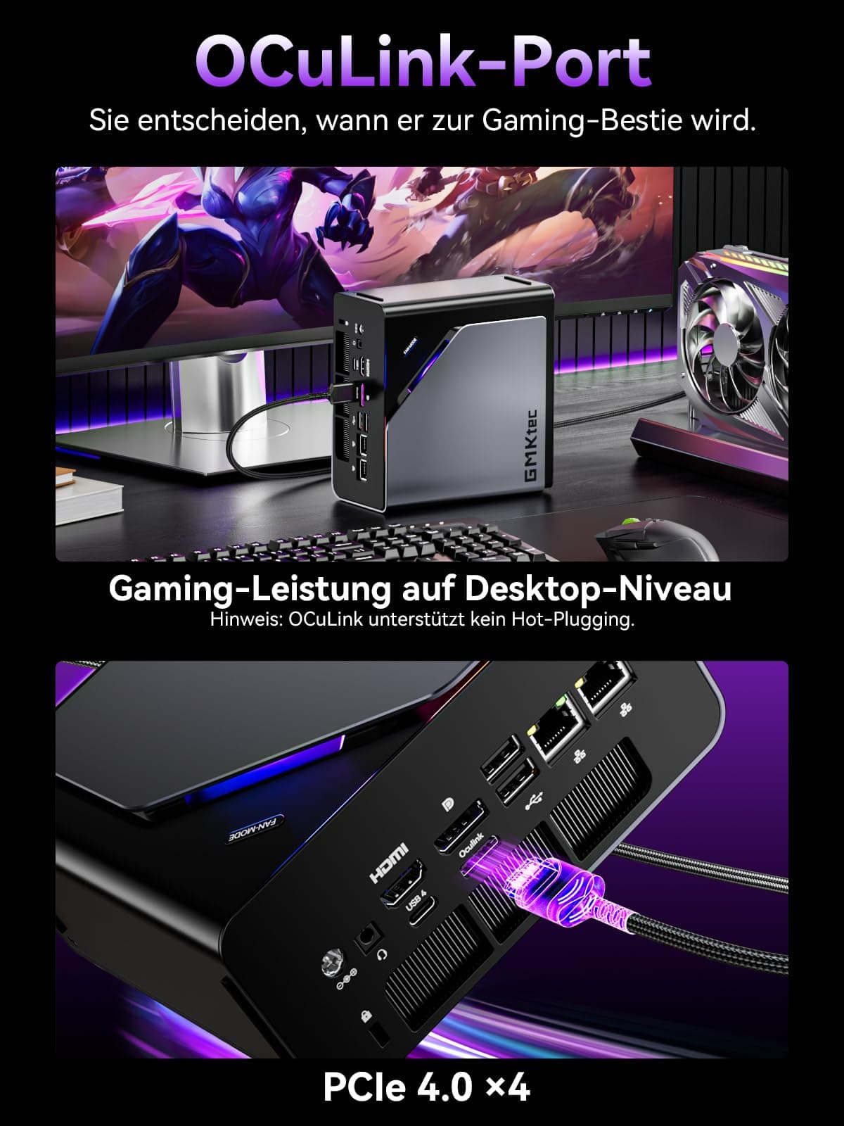 GMKtec Mini Gaming PC Intel Ultra 5 125U(12K/14T Bis zu 4.3GHz), K15 Mini PC 32GB DDR5 4800, 512GB PCIE 4.0 x4, Micro PC mit USB4.0 | 2.5G LAN | Quad 4K Display | Oculink –für Gaming/Büro/Business 32 GB 512.0 GB Bild 5