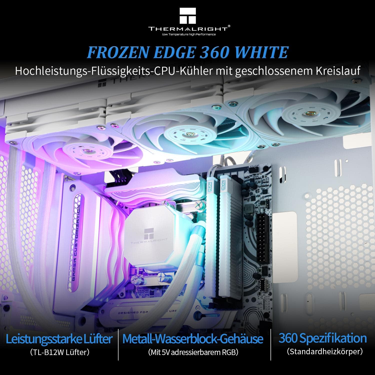 THERMALRIGHT Frozen Edge 360 White Flüssig-CPU-Wasserkühler mit 120mm PWM-Lüfter, 360 weiß Cold Row Spezifikation, integrierter Wasserkühlkörper für AMD/AM4/AM5, Intel LGA1700/1150/1151/1200/1851 360mm White Bild 3