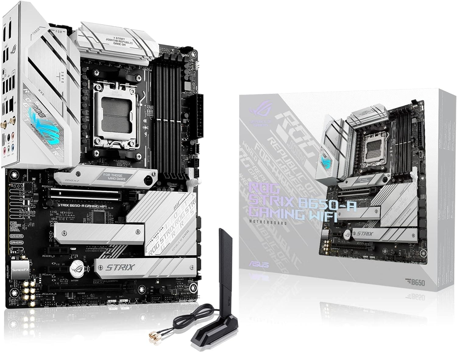 ASUS ROG Strix B650E-A Gaming WiFi Mainboard Sockel AMD AM5 (12+2 Power Stages, USB 3.2 Gen 2x2 Typ-C, PCIe 5.0, Q-Release, WiFi 6E, Aura Sync) + 7 7600X Processor 4.7 GHz 32 MB L3 Box ROG STRIX B650E + 7 7600X Processor Bild 2