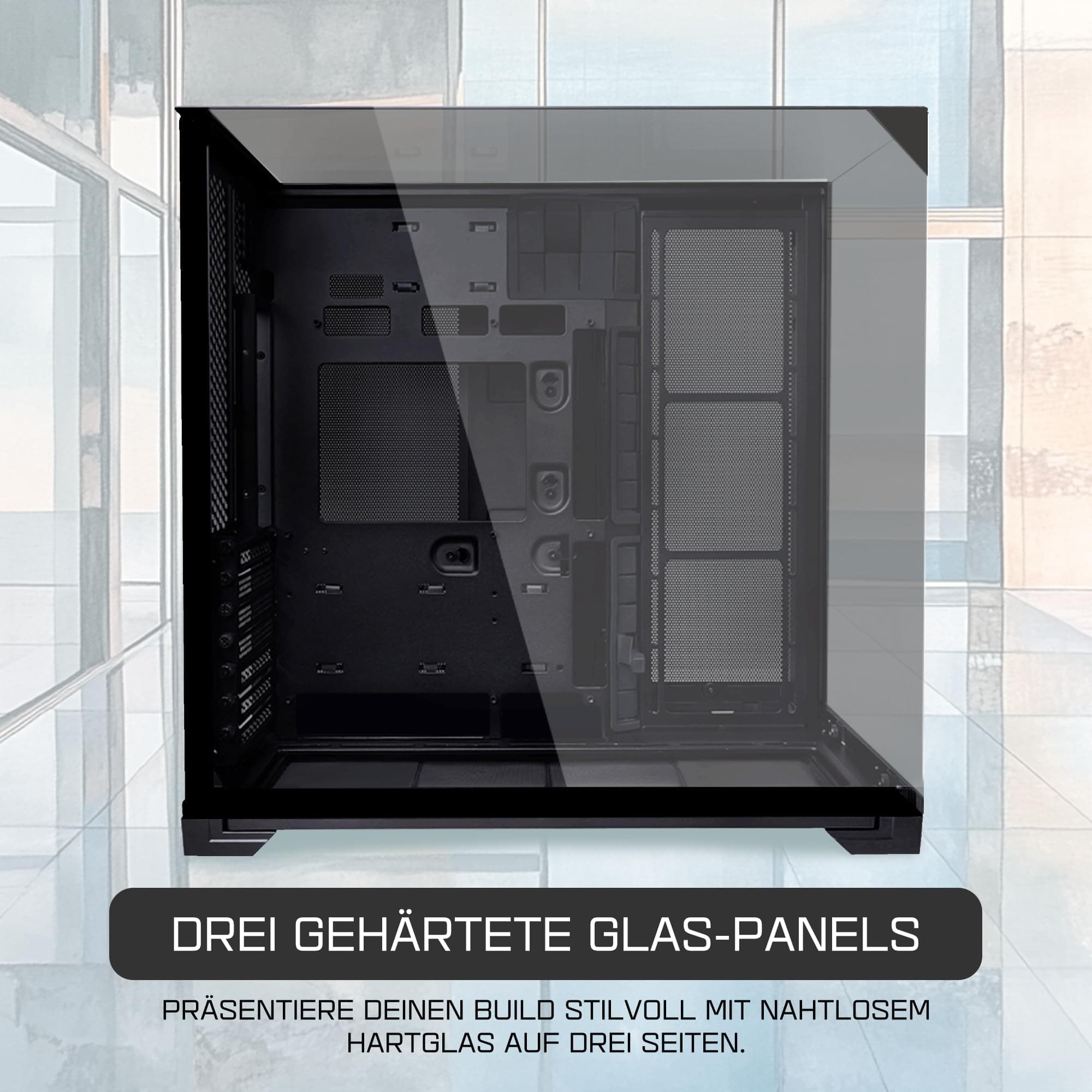 Lian Li O11 Vision Compact Gaming PC Gehäuse ATX Schwarz - Midi Tower PC Gehäuse mit Tempered Glass, Grafikkarten bis 408 mm, bis zu 360 mm Radiatoren, Black PC Case Stahl, Aluminium, Gehärtetes Glas Bild 5