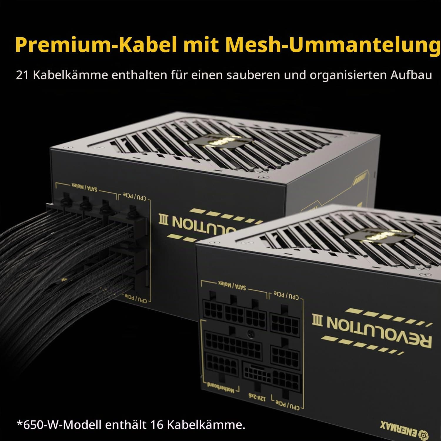 ENERMAX Revolution III 850 Watt |vollmodulares ATX 3.1-Netzteil | PCIe 5.1 |80 Plus Gold |flüsterleiser 120mm FDB-Lüfter | 105°C jap. Kondensatoren | ERV850G-AHG-MAC Bild 7