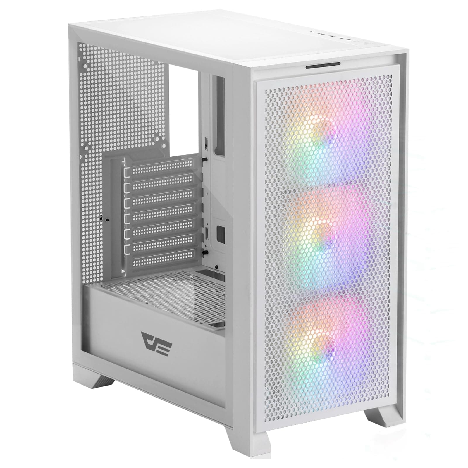 darkFlash ATX Mid-Tower Gaming-PC-Gehäuse, vorinstallierte 3x120mm RGB-Lüfter, abnehmbare große Mesh-Frontblende, USB 3.0-fähig, Seitenwand aus gehärtetem Glas für optimale Belüftung, Weiß (DRX70)