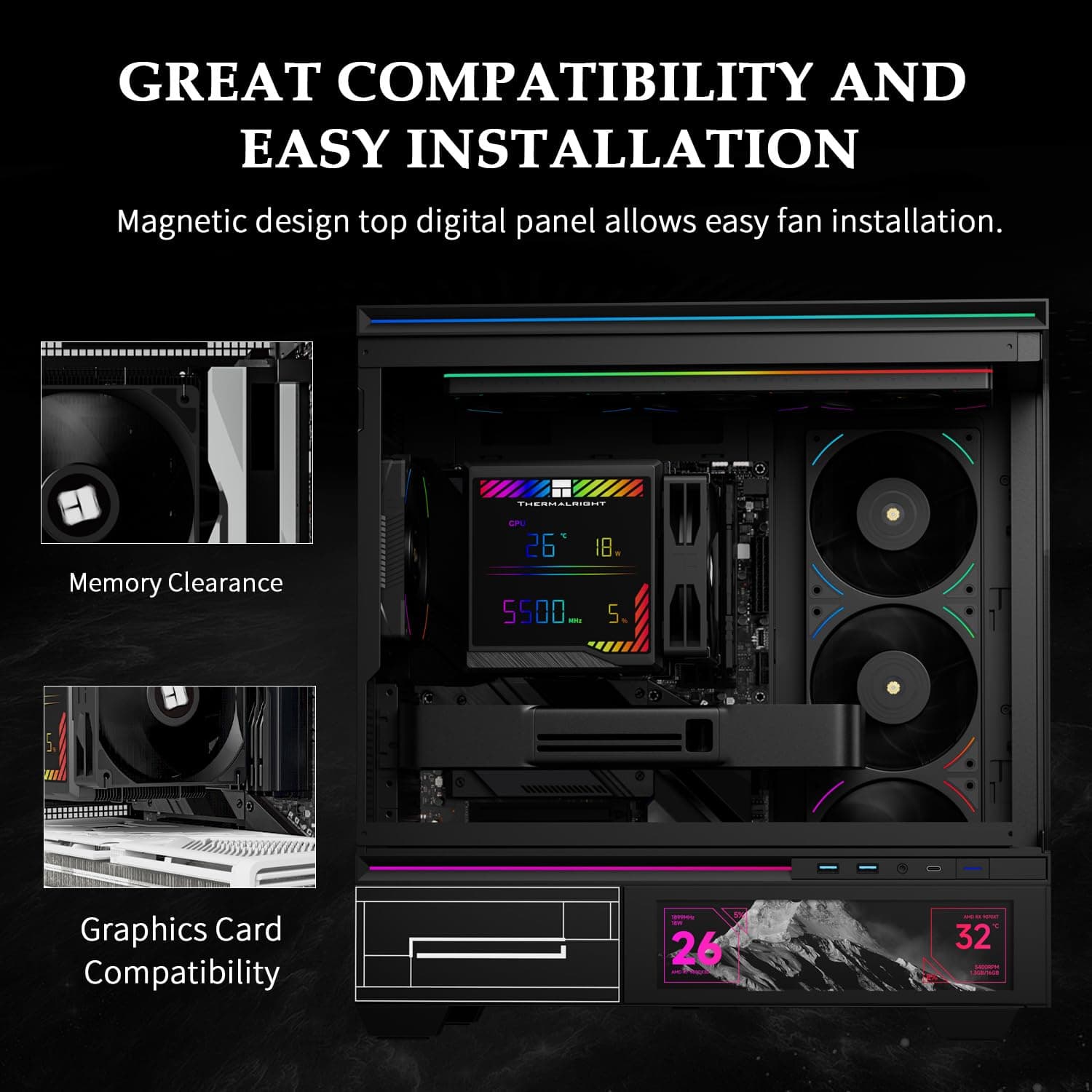 Thermalright Peerless Assassin 140 digitaler schwarzer CPU-Kühler, doppelte PWM-Lüfter mit 1850 U/min Geschwindigkeit, unterstützt Intel lga1700/1851/115X/2011/1200, AMD: AM4/AM5, Computer-CPU-Kühlung Bild 2