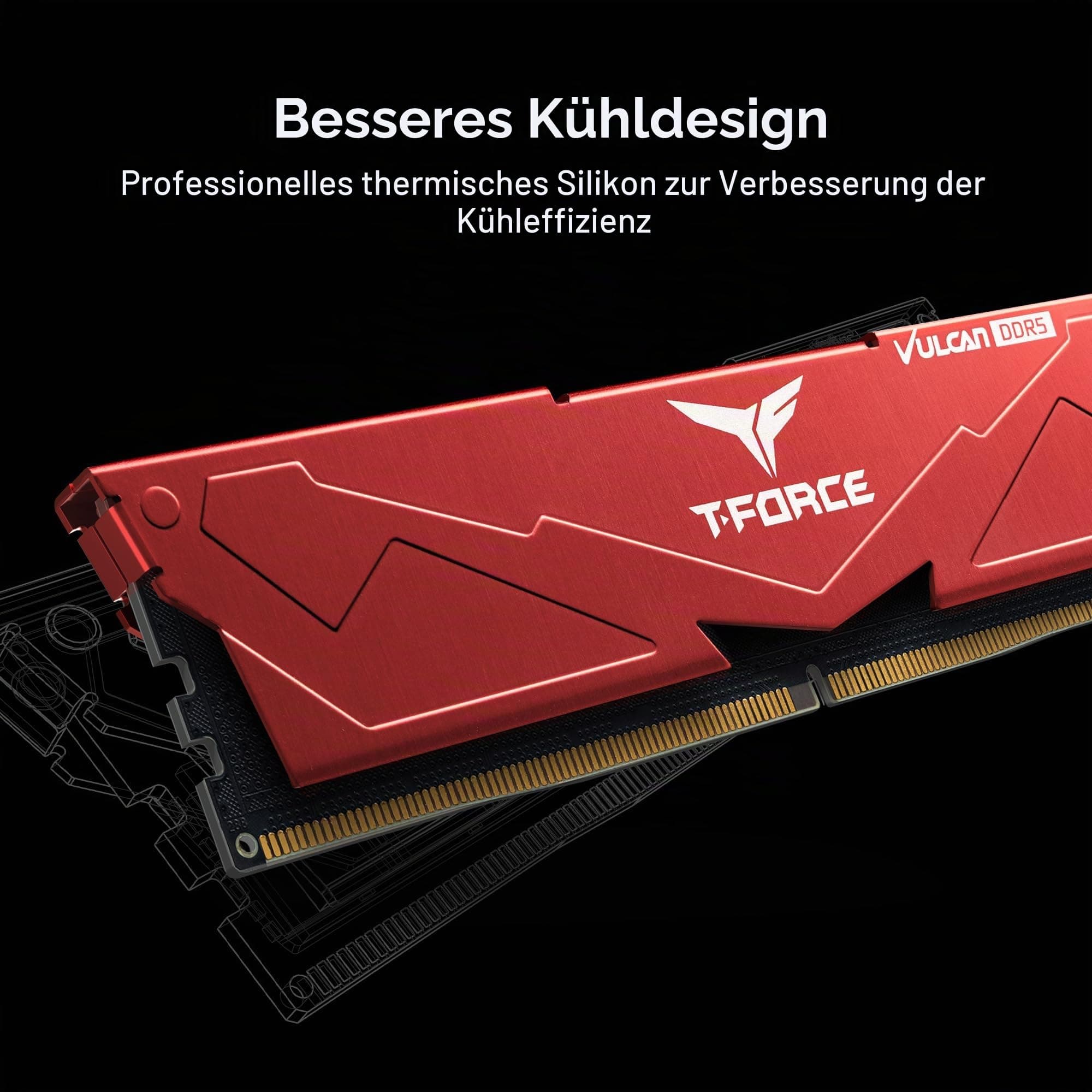 DDR5 32GB KIT 2x16GB PC 6000 Team T-Force Vulcan FLRD532G6000HC30DC01 rot 2x16GB DDR5 6000MHz 30-36-36-76 Rot/Ausflug, einfarbig (Getaway Solids) Bild 7
