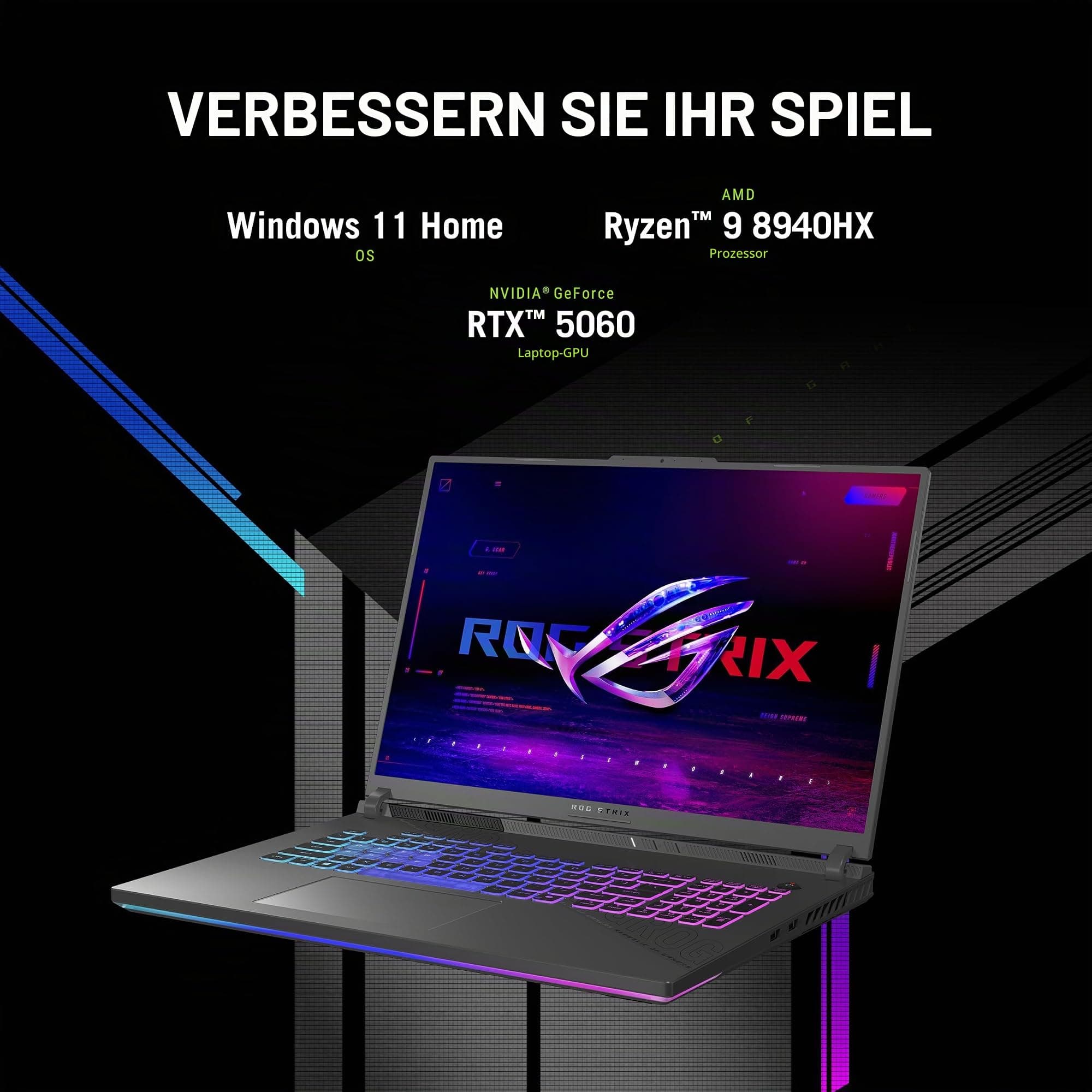 ASUS ROG Strix G18 (2025) Gaming Laptop, 18 Zoll ROG Nebula Display 16:10 2.5K 240Hz/3ms, NVIDIA GeForce RTX 5060, AMD Ryzen 9 7940HX Prozessor, 32GB DDR5-5200MHz, 1TB PCIe Gen 4 SSD, Wi-Fi Bild 2