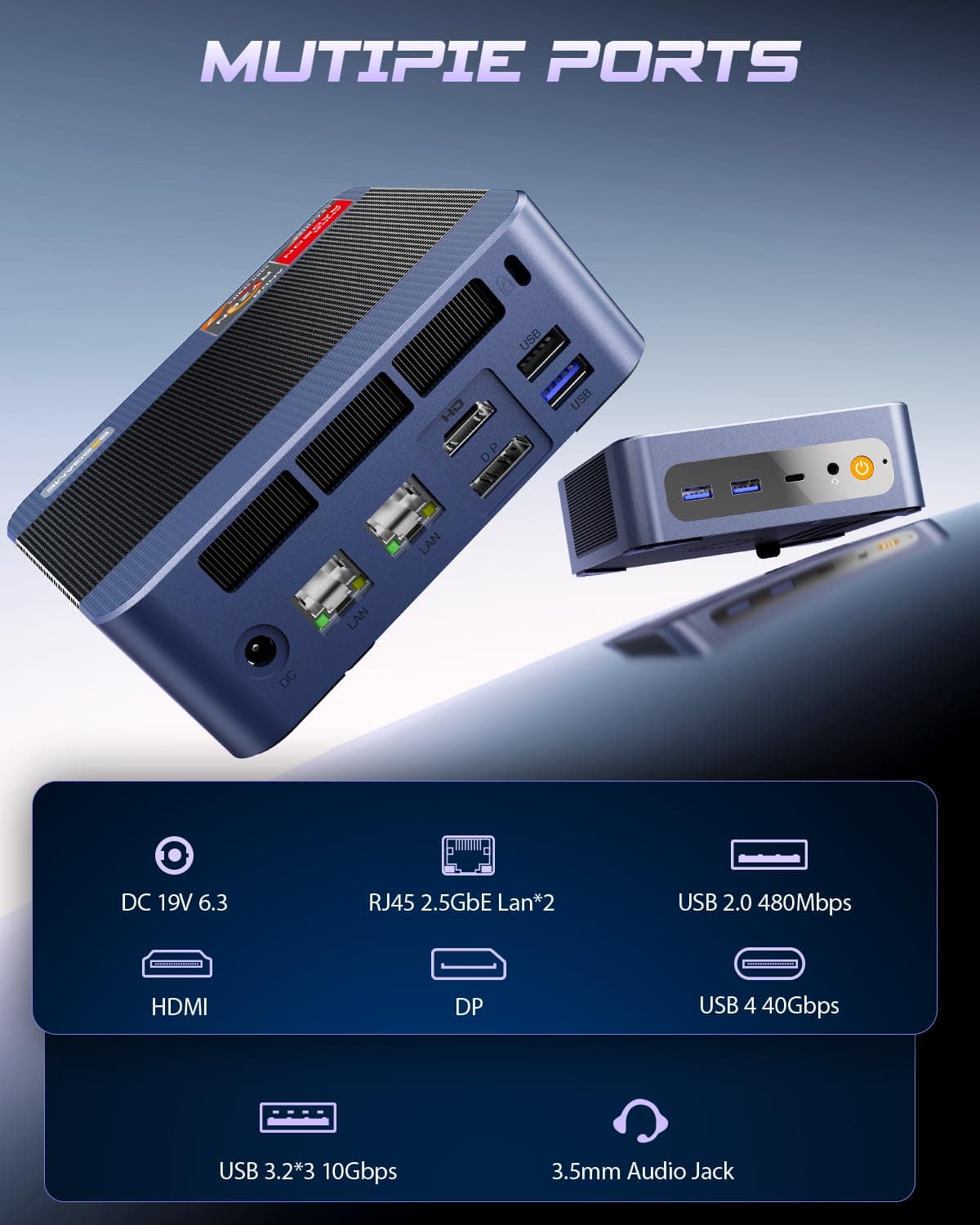BOSGAME P3 Mix Gaming Mini PC, AMD Ryzen 7640HS (BIS 5,0 GHz), 32GB DDR5 RAM, 1TB PCIe4.0 SSD Small PC, USB4/DP/HDMI, 8K Triple-Display, Dual LAN, Wi-FI 6E, Bluetooth 5.2, Mini Computer 7640HS 32+1T Bild 5