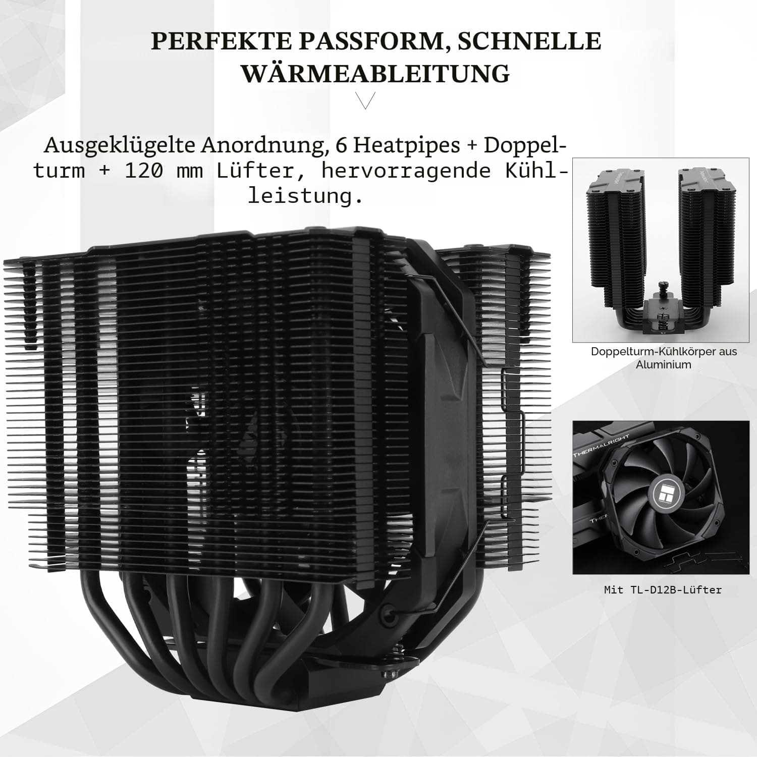 Thermalright Peerless Assassin 120 MINI Black CPU-Luftkühler, 6 Heatpipes, 120mm TL-D12B PWM-Lüfter,135mm hoch, Doppelturmkühler, für AM4/AM5/Intel LGA 1851/1700/1150/1151/1200/2011 Bild 3