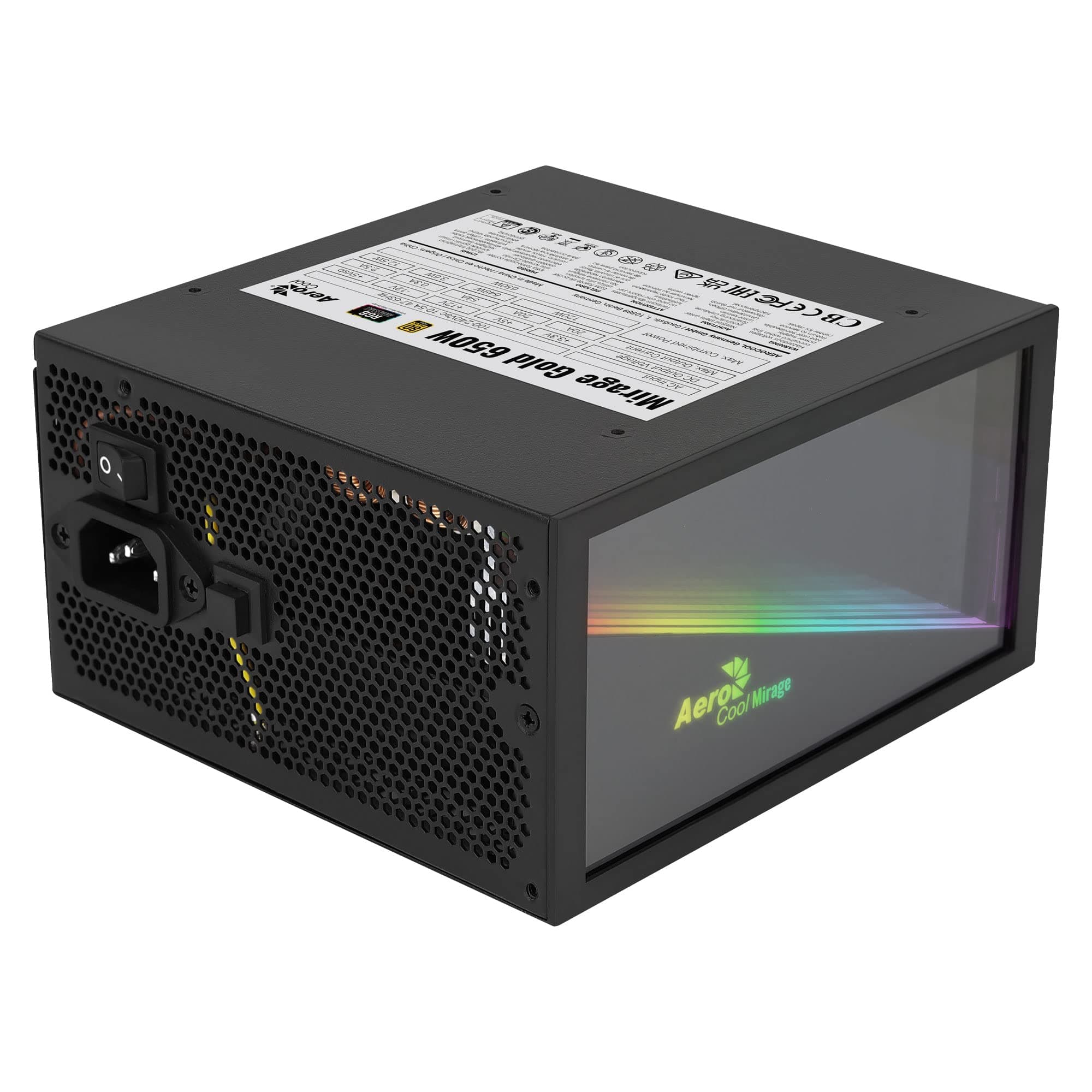AeroCool MIRAGEGOLD650, PC Netzteil 650W, RGB Infinity Mirror, 80Plus Gold, Japanische Kondensatoren, Schwarz 650 MIRAGEGOLD Bild 3