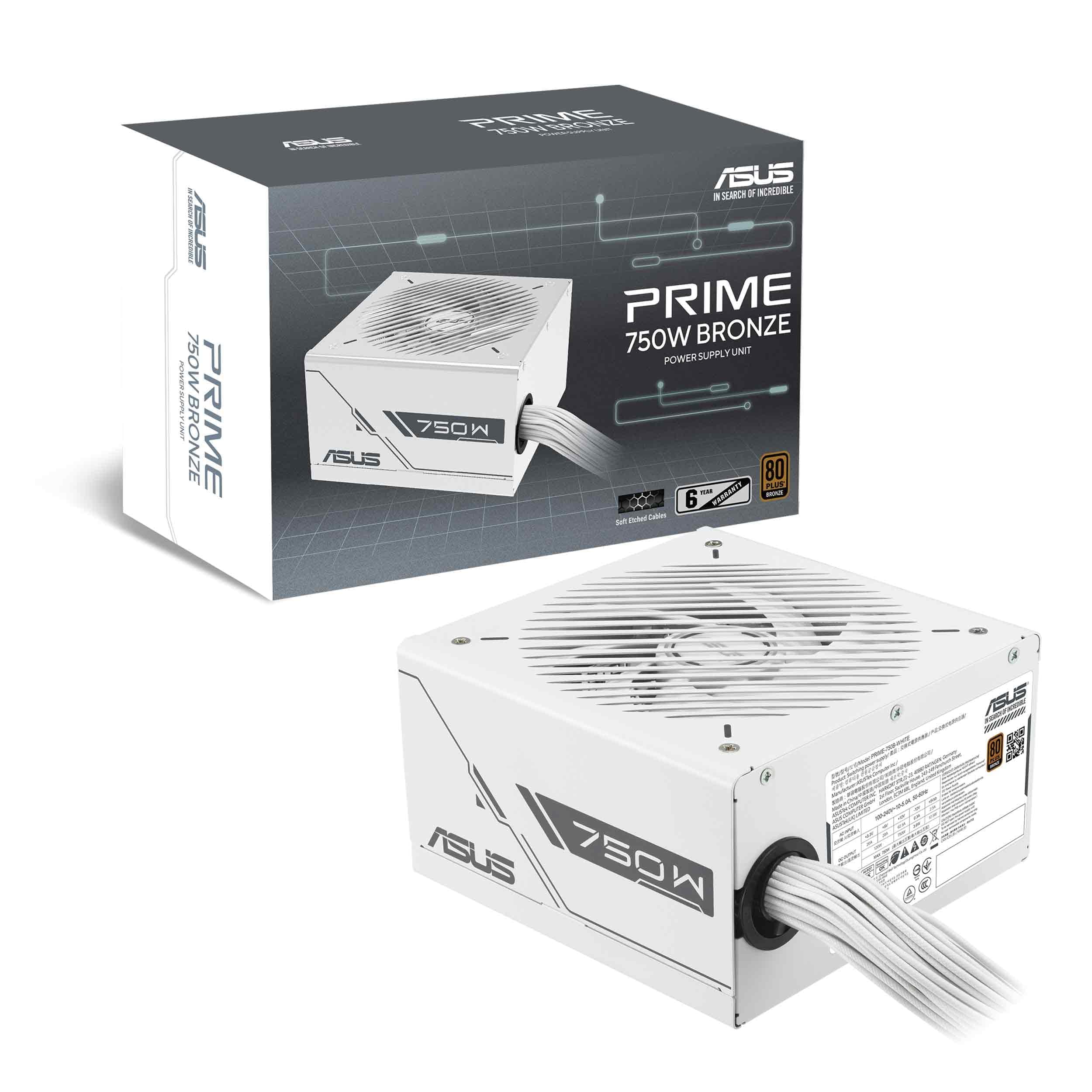 ASUS Prime 750W Bronze White Edition Gaming Netzteil (750 Watt, Lüfter mit Doppelkugellager, ATX12V, 80+ Bronze-Zertifizierung, 135-mm-Lüfter, DIY-freundlicher CPU-Stromanschluss, geätzte Kabel, Weiß) Bild 2