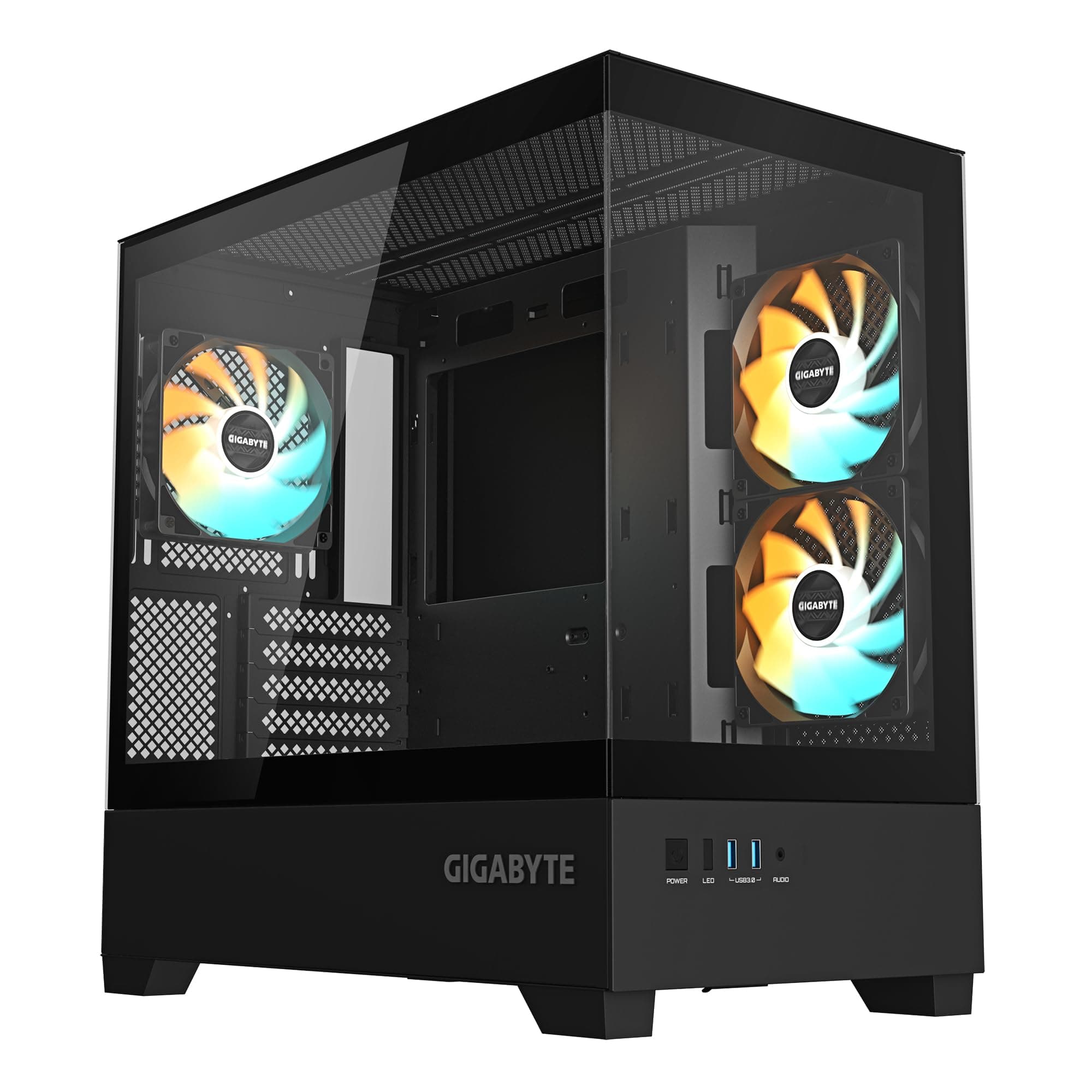 GIGABYTE C201 Panoramic PC-Gehäuse – Mid-Tower, m-ATX, Unterstützung für 360-mm-Radiator, 3 vorinstallierte Lüfter, USB 3.0, unterstützt RGB Fusion Bild 2