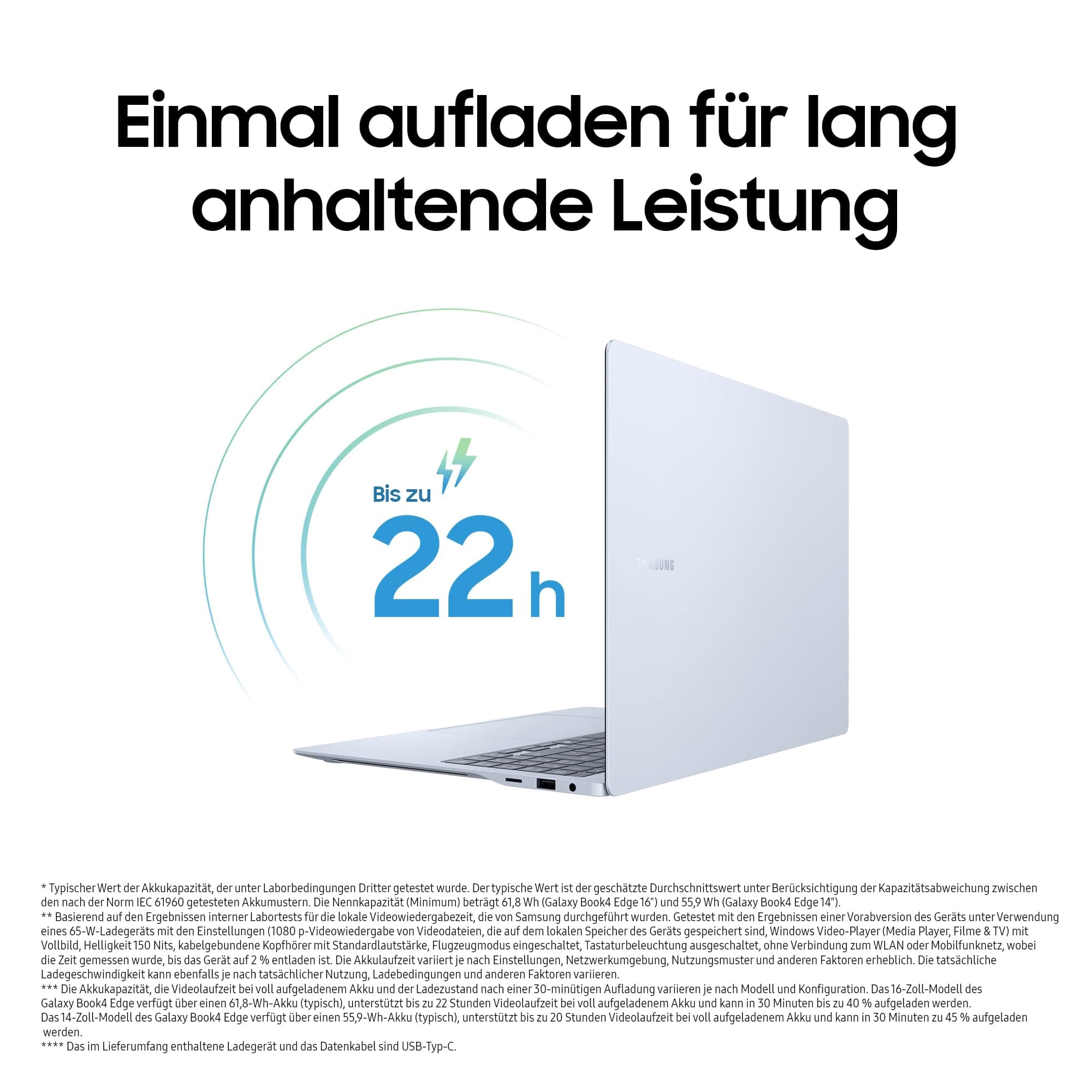 Samsung Galaxy Book4 Edge Galaxy AI-Laptop, 16-Zoll-Display, 16GB RAM, Snapdragon X Elite Pro Prozessor, Notebook 1TB Speicher, Copilot+ PC, Sapphire Blue, 3 Jahre Herstellergarantie 16 Zoll 1 TB Bild 8