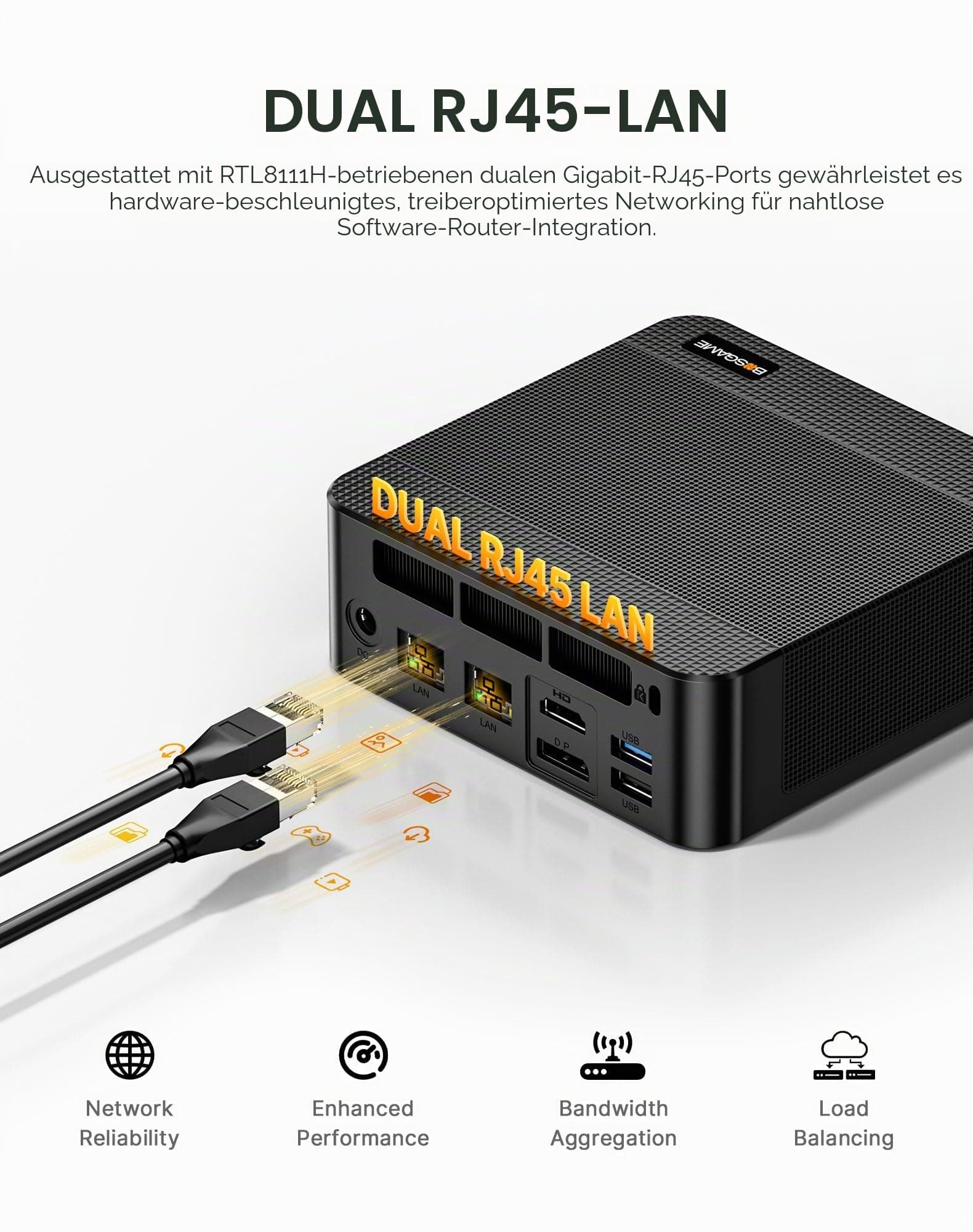 BOSGAME P6 Mini PC Windows 11 Pro für Home Office & Gaming, AMD Ryzen 9 6900HX (bis 4,9GHz), 24GB LPDDR5 RAM (Onboard), 1TB NVMe SSD, Radeon 680M, Dual LAN Mini-PC, Triple Display 4K, 120W 24 1TB Bild 5