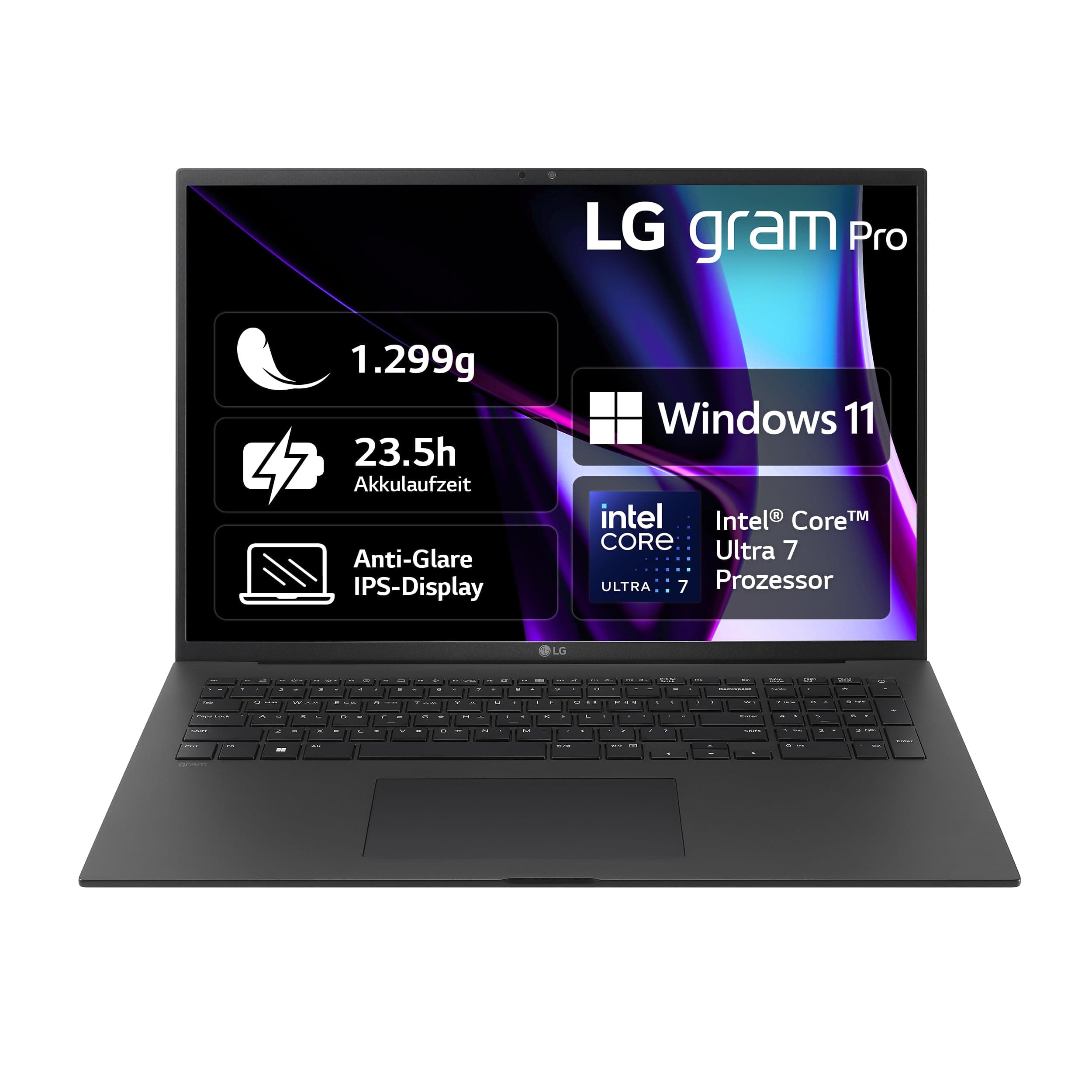 LG gram Pro 17 Zoll Laptop mit Windows 11 Home Intel Core Ultra 7 Prozessor 16GB LPDDR5x RAM 1TB Dual SSD 17Z90SP-G.AA78G - Schwarz gram Pro, Intel Core Ultra 7, Intel Arc Grafikkarte 1 GB LG gram Pro | Schwarz