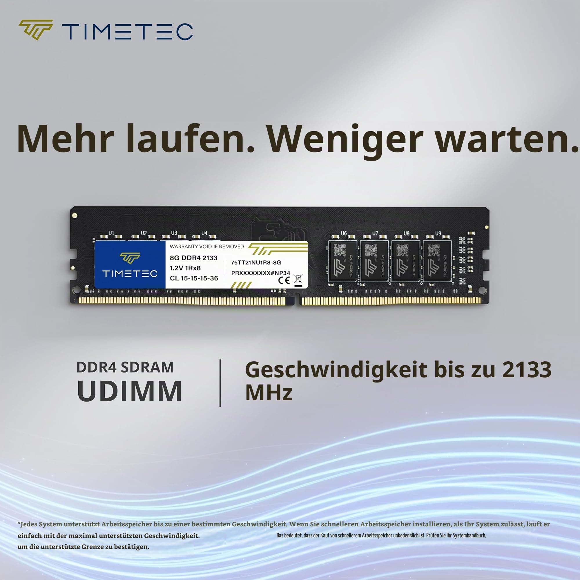 Timetec 8 GB DDR4 2133 MHz (PC4-2133P) PC4-17000 UDIMM Desktop-RAM – Non-ECC Unbuffered, 288-Pin, 1,2 V, CL15 DIMM-Speichermodul Bild 5