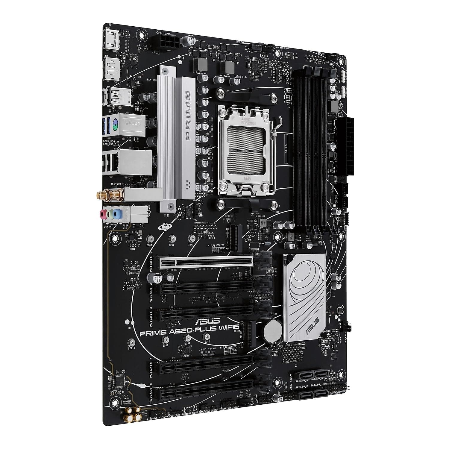 Prime A620-PLUS WIFI6 AMD A620 AM5 ATX Motherboard, DDR5, PCIe 4.0, Dual M.2 Slots, WiFi 6, DisplayPort/HDMI™, Rear & Front USB 5Gbps Type-C®, SATA 6 Gbps, Two-Way AI Noise Cancelation, Aura Sync Bild 3