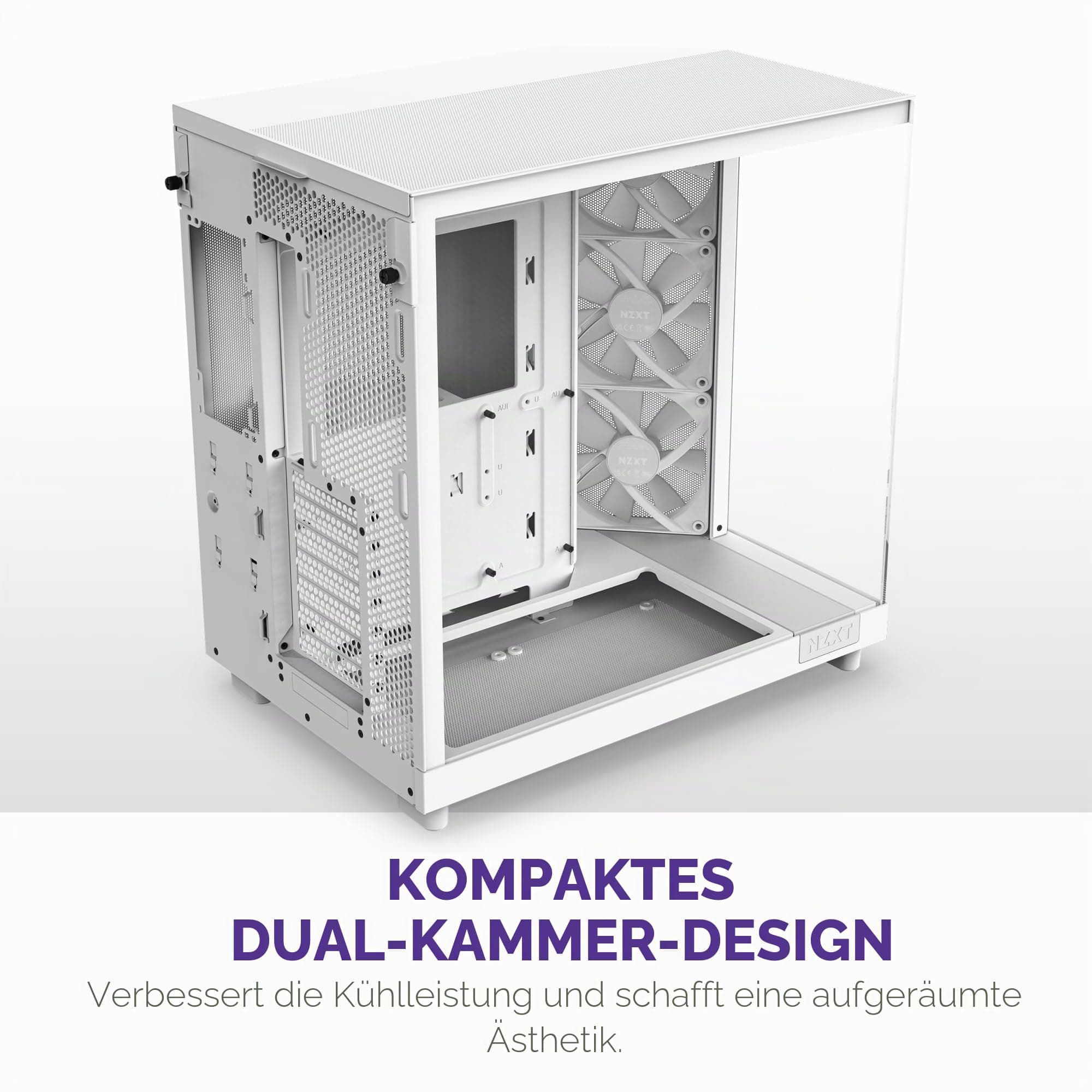 NZXT H6 Flow RGB , CC,H61FW,R1 , Kompaktes Mid,Tower Gehäuse mit zwei Kammern , Inklusive 3 x 120 mm , Lüfter RGB , Glaspaneele mit Panoramablick , Hochleistungs,Airflow,Panels , Weiß White H6 Flow RGB Bild 5