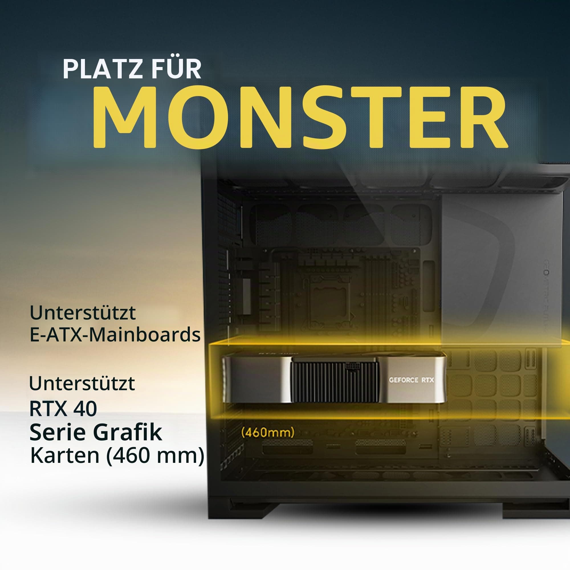 Geometric Future M5 Tempered Glass Mid Tower, E-ATX/ATX Gaming Case, 1.2mm Steel, Type C, Toolless Panels, Support 420/360 Radiator, ARGB PWM 140m Fan x 5 Pre-Installed, Black/Grey, GEO-M5F-BG Black/Gray Glasver mit 140 x 5 Lüftern Bild 6