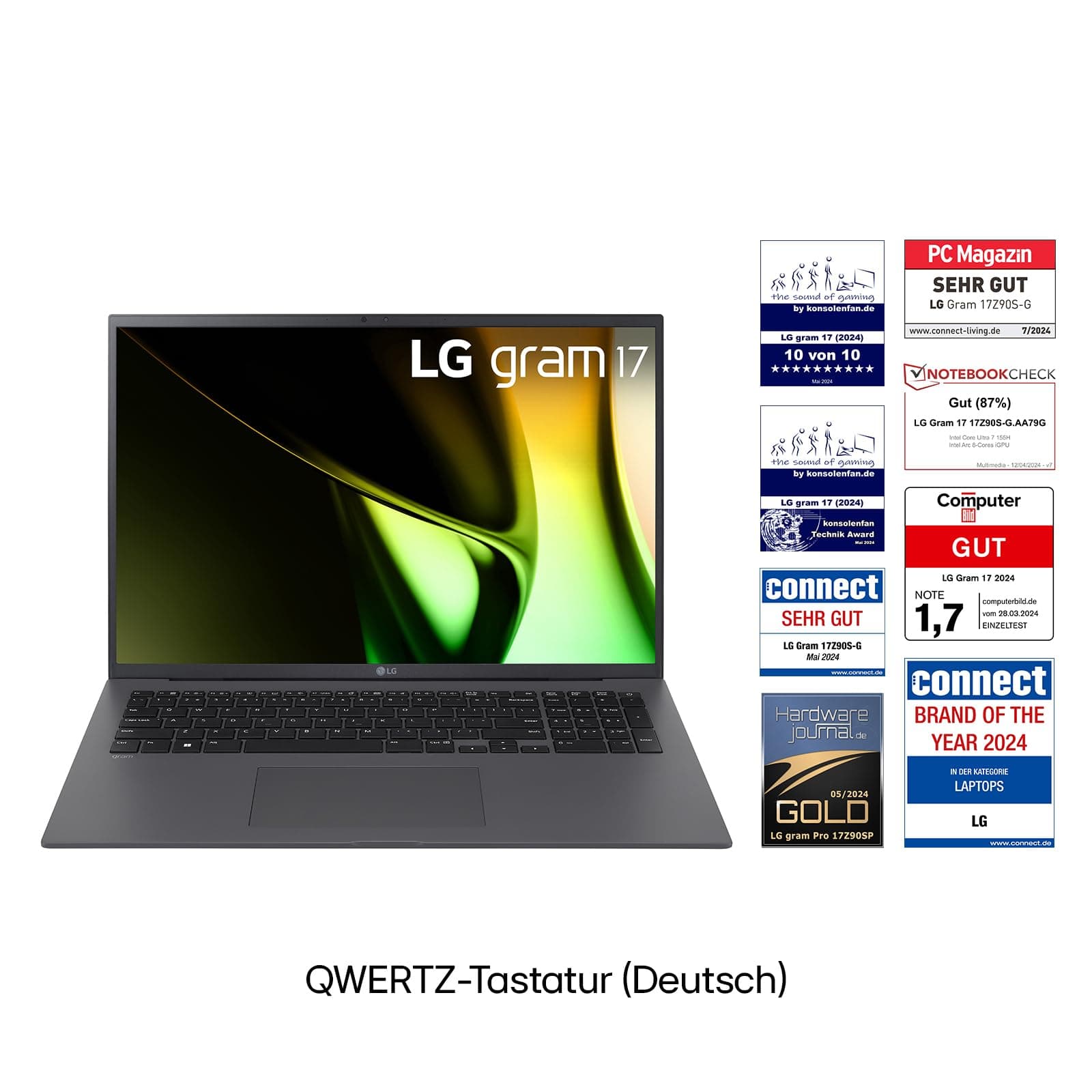 LG gram 17 17Z90S-G.AA79G (17 Zoll) IPS Notebook, Intel Core Ultra 7 155H, 16GB RAM, 1TB SSD, Intel Arc™ Graphics, federleicht (1,350 kg), 77 Wh, Thunderbolt 4, Grau Intel Core Ultra 7, Intel Arc Grafikkarte 16.0 GB LG gram | Schwarz Bild 2