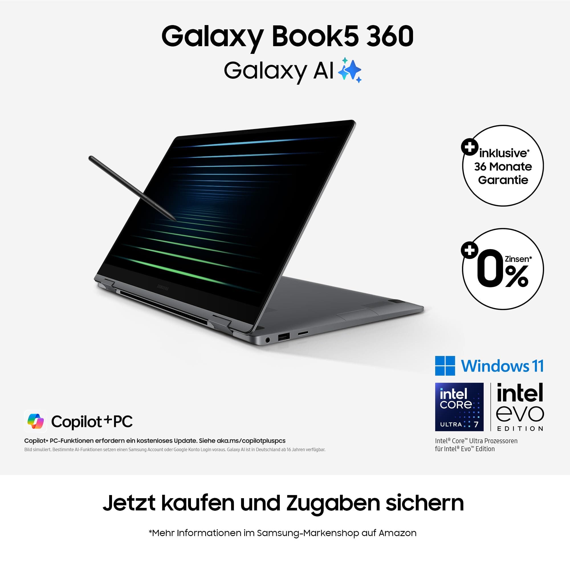 Samsung Galaxy Book5 360 15,6" 2-in-1-Laptop, Convertible AI-Notebook mit Intel Core Ultra 7 Prozessor, 16 GB RAM, 512 GB Speicher, Moonstone Gray, 3 Jahre Herstellergarantie [Exklusiv bei Amazon] 16 GB RAM / 512 GB Speicher Intel Core Ultra 7 Bild 2