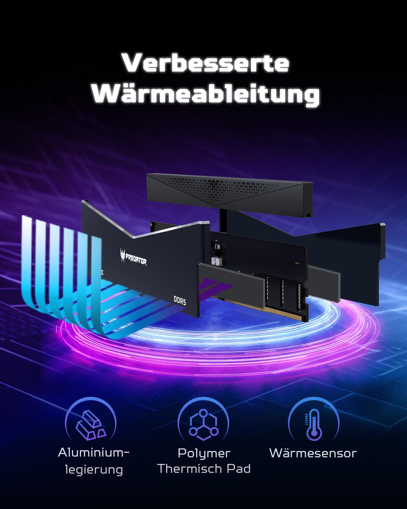Acer Predator Pallas II DDR5 RAM 32GB (16GBx2) 6000MHz CL36 - für Intel XMP 3.0 & AMD Expo - PC Computer Gaming Arbeitsspeicher - Schwarz 32GB (16GBx2) CL36 Schwarz Bild 5