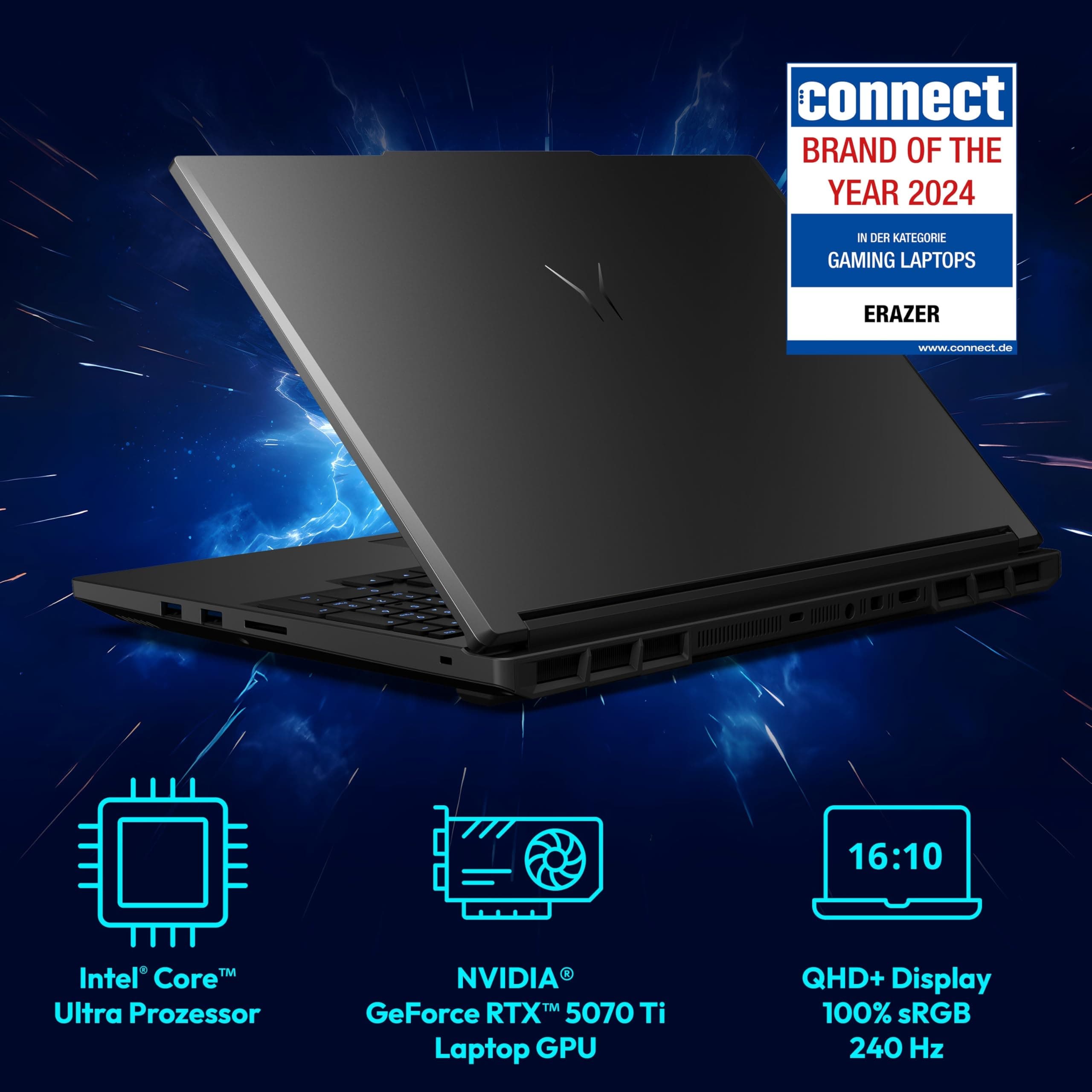 ERAZER Major 16 X1 40,6 cm (16" Zoll 300Hz 100% sRGB) QHD+ Gaming Laptop (Core Ultra 7 255HX, Geforce RTX 5070 Ti 12GB DDR7, 32GB DDR5 RAM, 2TB PCIe SSD, RGB Backlit Keyboard, Windows 11 Home) Core Ultra 7 255HX 32.0 GB 2000 GB NVIDIA GeForce RTX 5070 Ti MD62735 Bild 3