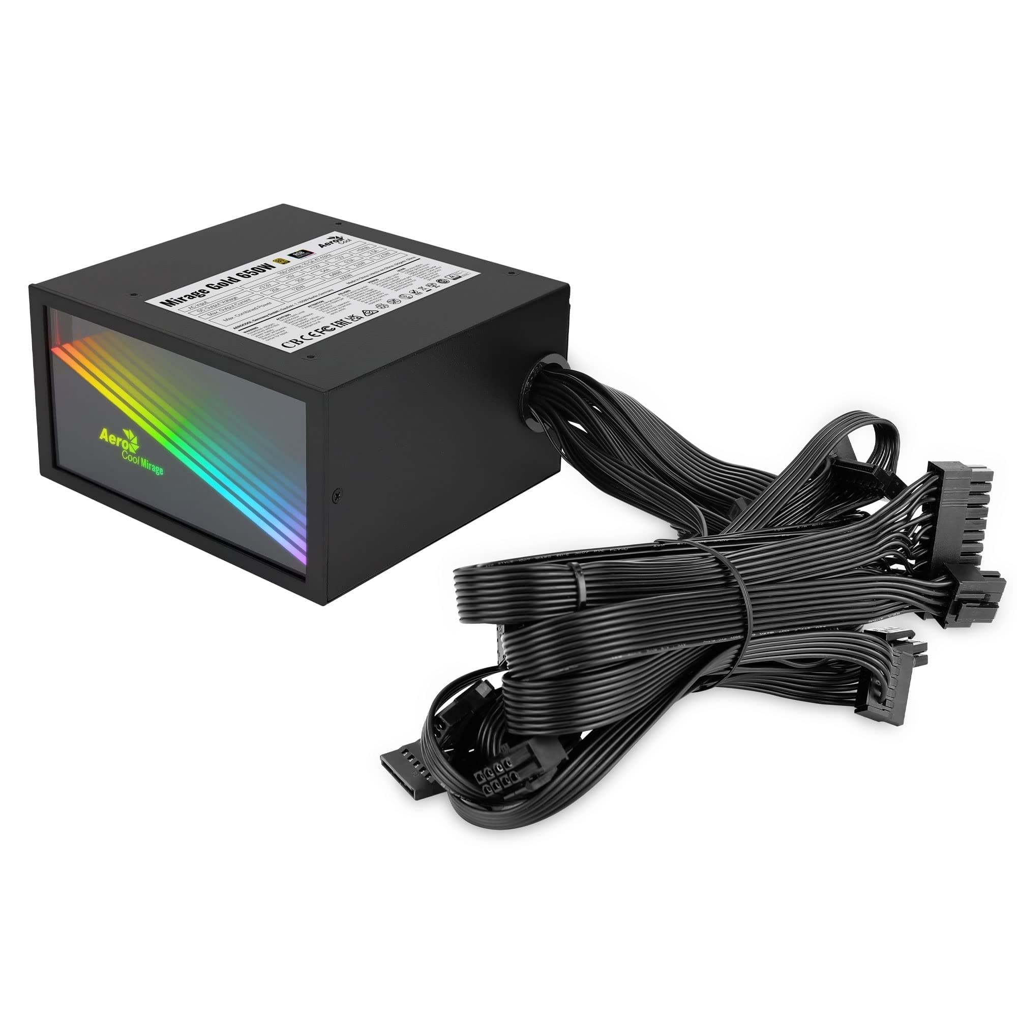 AeroCool MIRAGEGOLD650, PC Netzteil 650W, RGB Infinity Mirror, 80Plus Gold, Japanische Kondensatoren, Schwarz 650 MIRAGEGOLD Bild 5