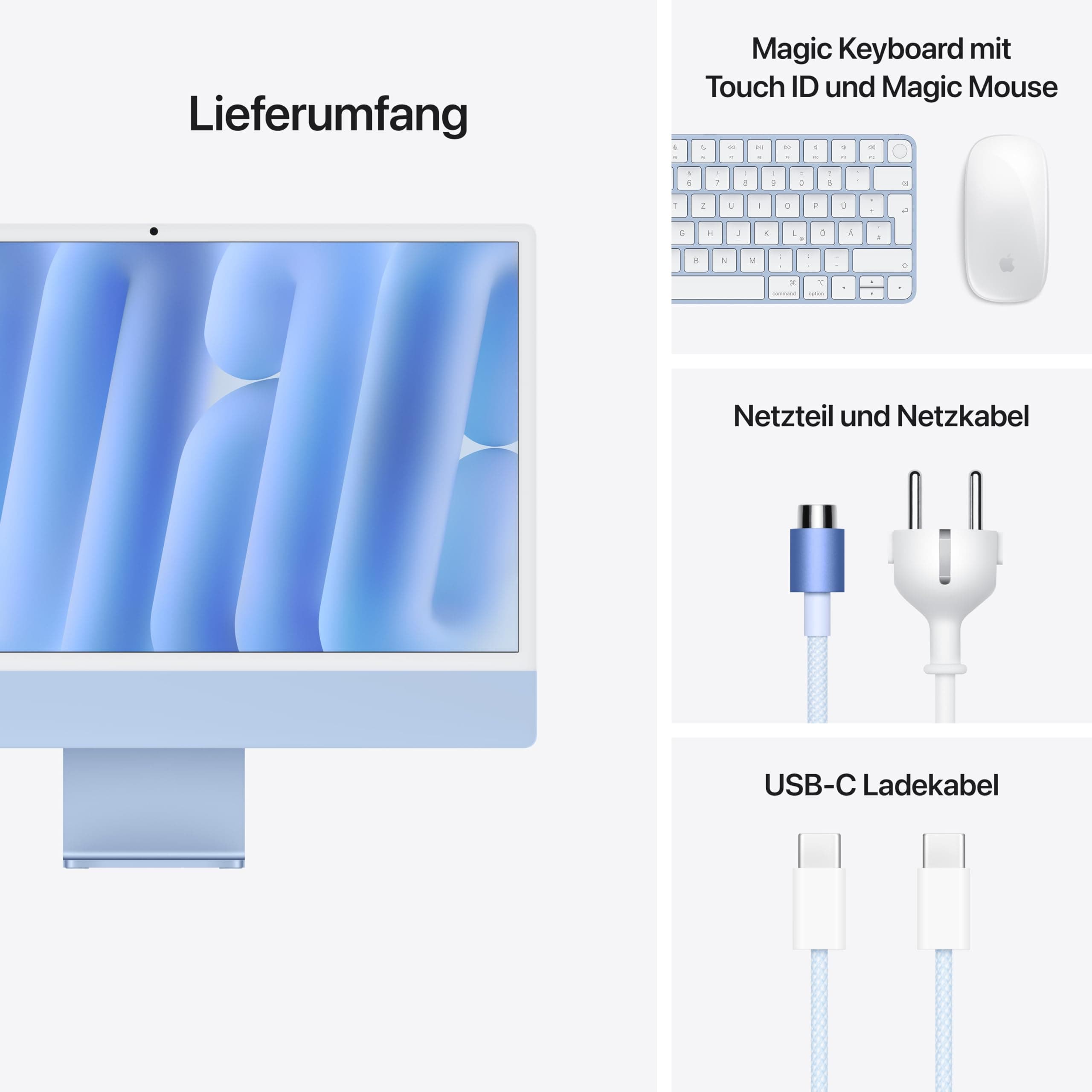 Apple iMac All-in-One Desktop-Computer mit M4 Chip mit 10 Core CPU und 10 GPU: 24 Retina Display 16 GB gemeinsamer Arbeitsspeicher 256 GB SSD Speicher passendes Zubehör Blau Blau 256 GB SSD Standardglas 16 GB Gemeinsamer Arbeitsspeicher Bild 6