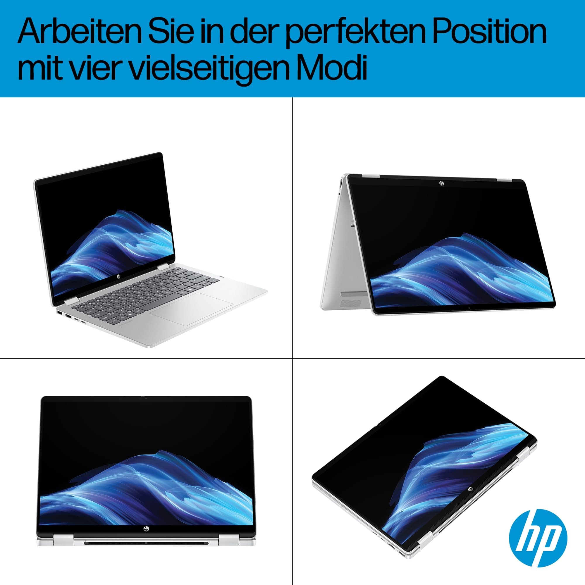 HP OmniBook 5 Flip 14-fp0254ng 2 in 1 Convertible Laptop, 14 Zoll 2K-Touchscreen (1920 x 1200), Intel Core i5-1334U, 16 GB RAM, 512 GB SSD, QWERTZ, Windows 11 Home, Silber Intel Core i5-1334U Intel Iris Xe-Grafikkarte Bild 8