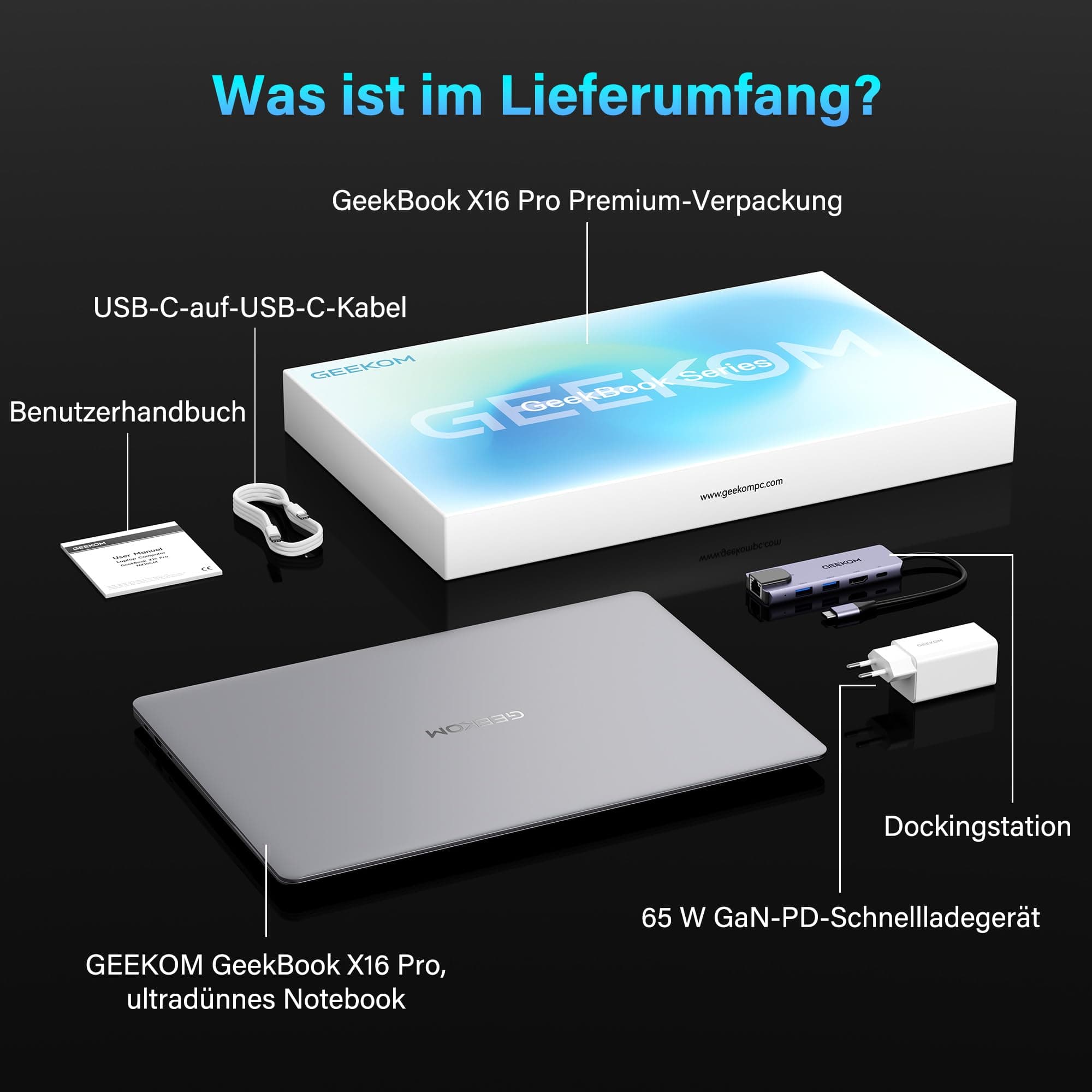 GEEKOM GeekBook X16 Pro Laptop, 1299g Metallgehäuse, 16" 2.5K, Intel Core Ultra 9-185H, 32GB LPDDR5x 7500MT/s, 2TB SSD, USB4, Fingerabdrucksensor, DTS:X Ultra, bis zu 17h Akku, Copilot, Windows 11 Pro Bild 8