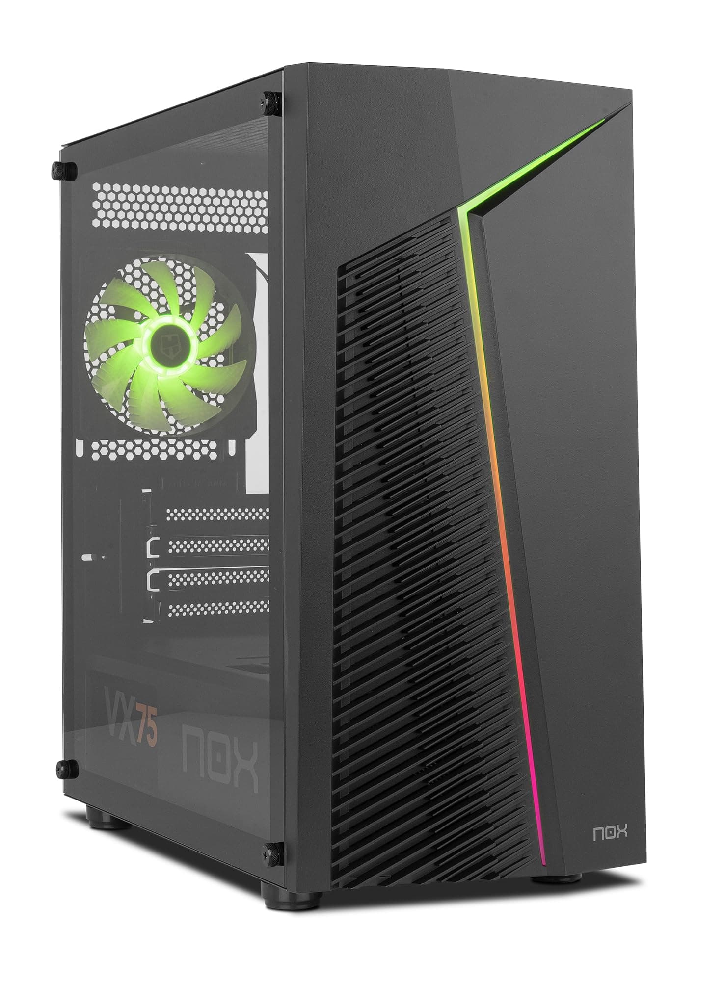 NOX Xtreme Products Infinity Zeta – Micro ATX/ITX Mini-Tower mit dynamischem ARGB Rainbow, Seitenteil aus gehärtetem Glas, Platz für 6 Lüfter, kompatibel mit Grafikkarten bis 310 mm, USB 3.0, Schwarz Bild 2