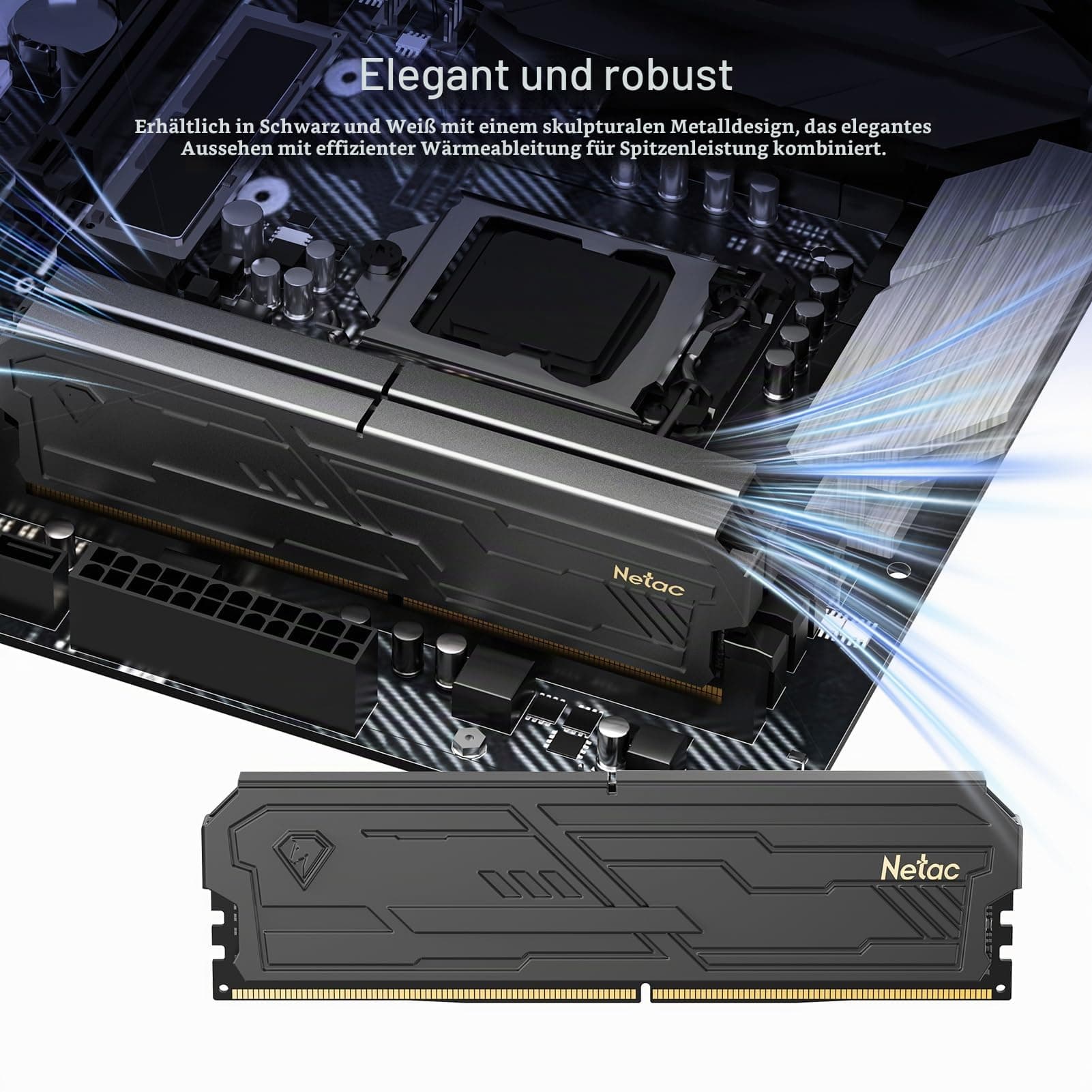 Netac DDR4 RAM 32GB Kit (2x16GB) 3200MHz DRAM 288-Pin UDIMM Desktop-Speicher CL16-20-20-40 1.35V Intel XMP 2.0 Computer-Speicher-Schwarz 2×16GB Bild 6