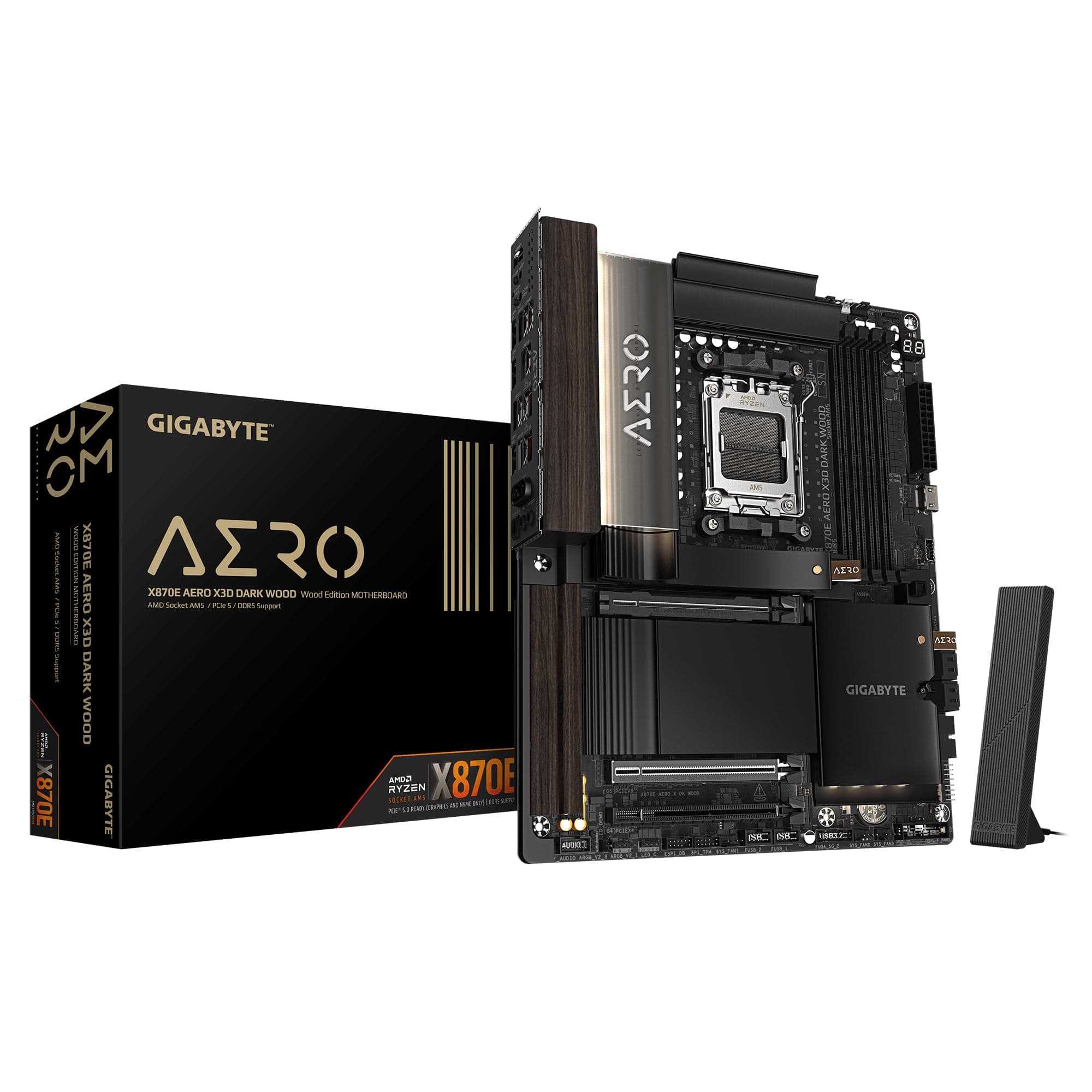 GIGABYTE X870E AERO X3D Dark Wood Mainboard – Unterstützt AMD Ryzen 9000 CPUs, digitales 16+2+2-Phasen-VRM, bis zu 9000 Hz DDR5 (OC), 2× PCIe 5.0 + 2× PCIe 4.0, Wi-Fi 7, 5-GbE-LAN, USB 4 Bild 2
