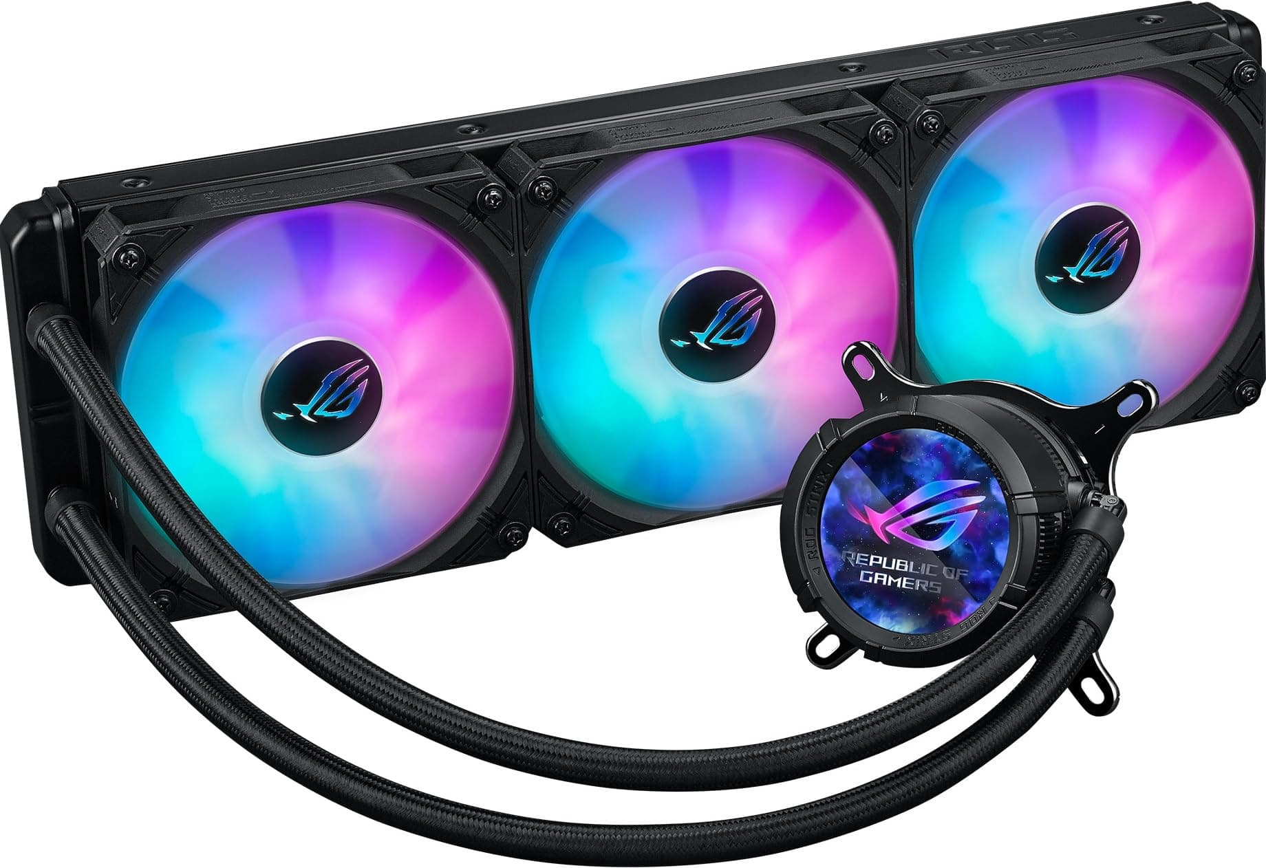 ASUS ROG Strix LC III ARGB LCD All-in-One Flüssig-CPU-Wasserkühlung (2,1 Zoll IPS-LCD Display, Aseteks Gen7 v2 Pumpe, 3X ROG ARGB-Lüfter, 2200 RPM, 3.92mm H2O, 70,38 CFM, 0dB Technologie, schwarz) Bild 2