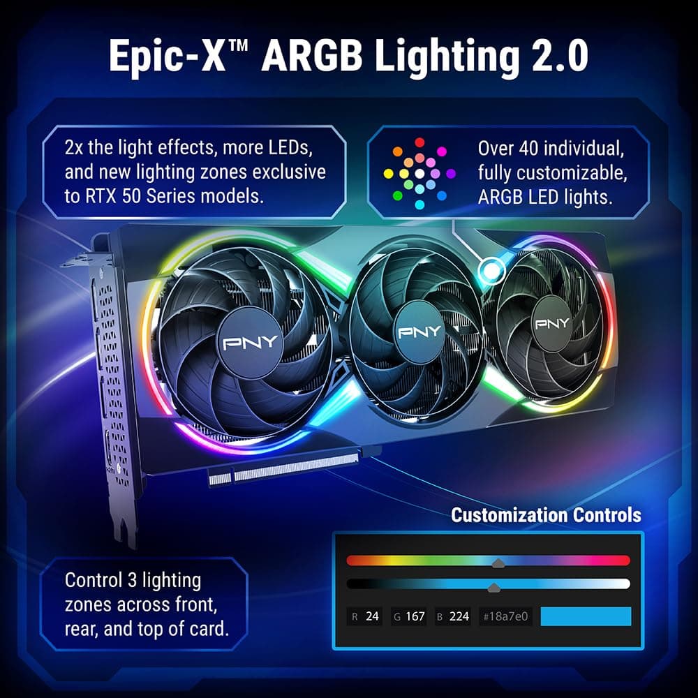 PNY GEFORCE RTX™ 5060 Ti 8GB ARGB Overclocked Triple Fan DLSS 4 VCG5060T8TFXXPB1-O ARGB OC Triple Fan Bild 5