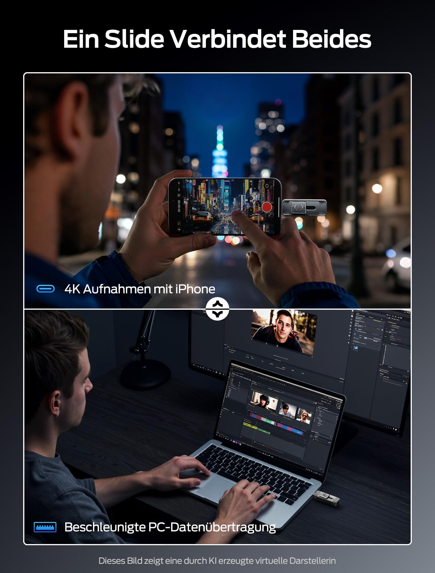 MOVE SPEED Externe SSD 1TB, Externe Festplatte mit bis zu 560MB/s Lesegeschwindigkeit, SSD Extern mit Dual-Ports & Push-Pull Design, Typ-C + USB 3.2 Portable SSD für iPhone 17/16/15/Android/Mac Bild 5