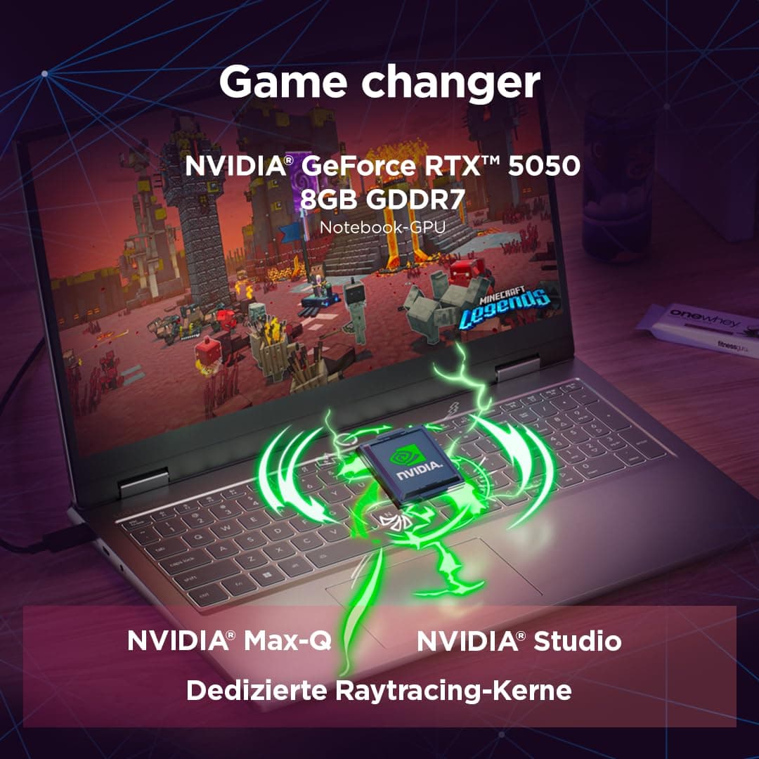 Lenovo LOQ Essential Gaming AI Laptop | 15.6" FHD 144Hz | NVIDIA GeForce RTX 5050 | Intel Core i5-13450HX | 16GB RAM | 512GB SSD | Windows 11 | QWERTZ | Weiss-beleuchtet | Grau | 3 Monate Game Pass Bild 6