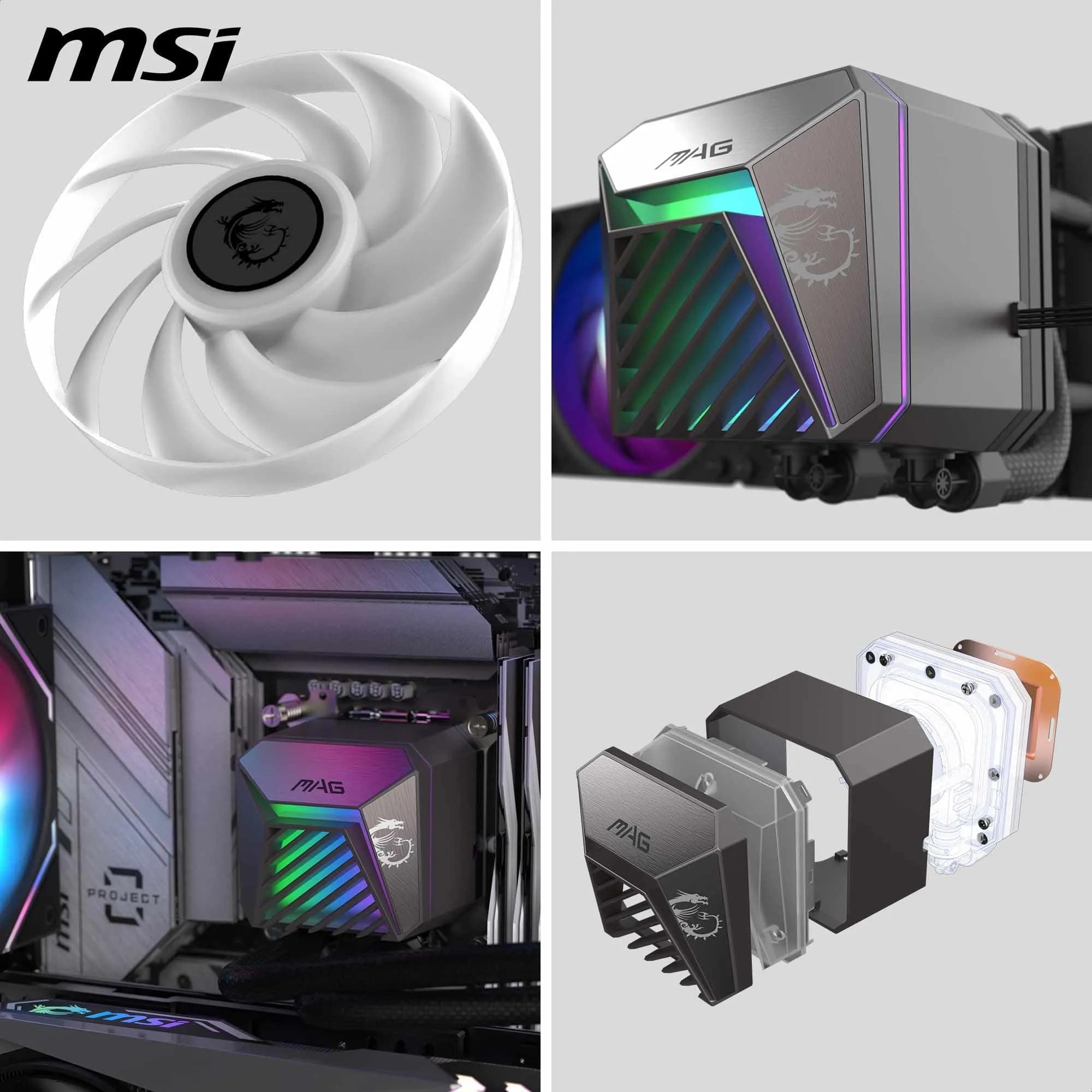 MSI MAG CORELIQUID A15 240 AIO CPU Liquid Cooler - Kupfersockel mit voller Abdeckung, verbessertes Wasserkanaldesign, ARGB GEN2, CycloBlade 9 Lüfter, Split-Flow Radiator, Lüfter mit Rifle-Lager Bild 7