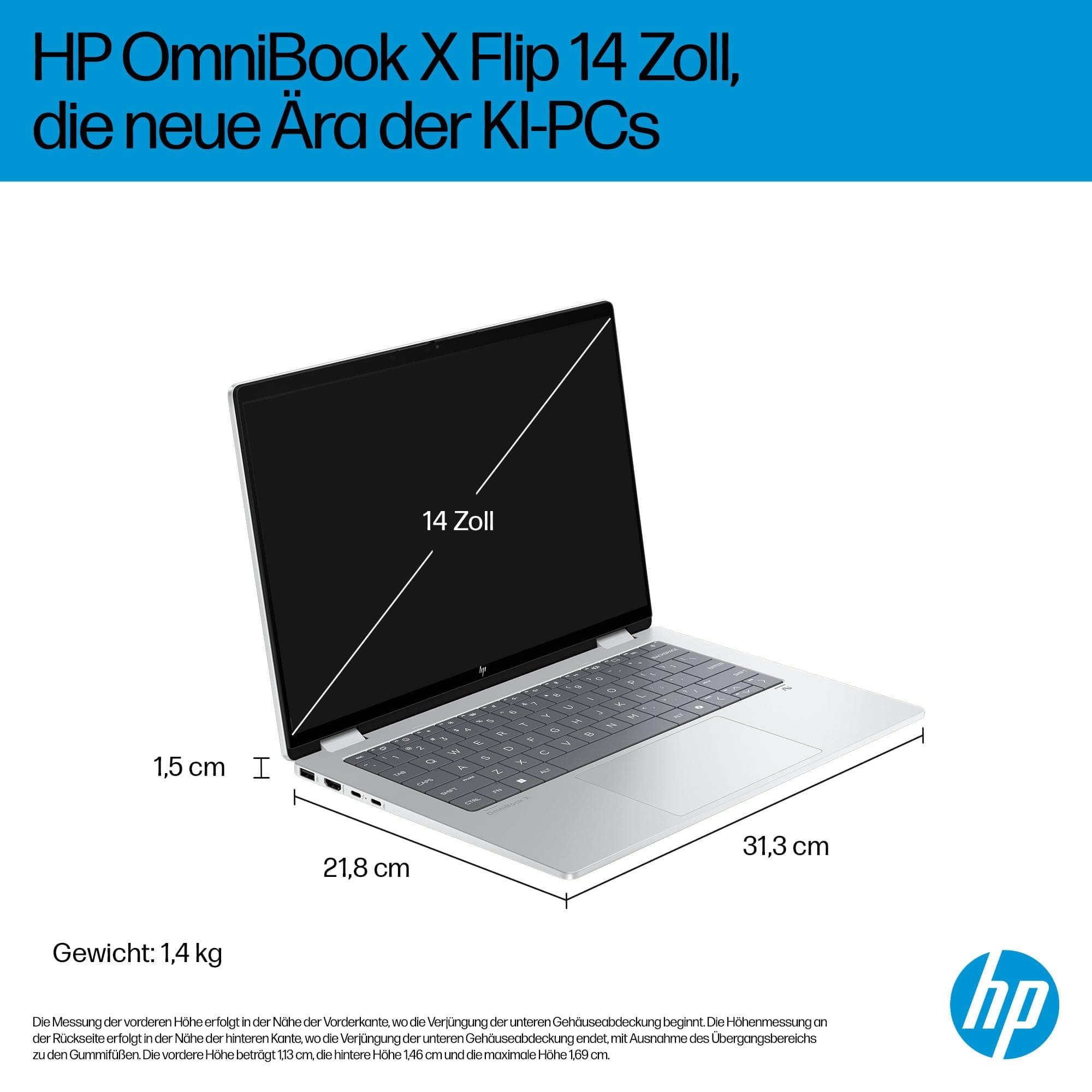 HP OmniBook X Flip 2-in-1 Laptop (14 Zoll 3K OLED Touchscreen, Intel Core Ultra 7, Copilot+ PC, 16GB RAM, 1TB, Win11, QWERTZ) - Silberr Intel Core Ultra 7 256V Intel Arc 140V GPU Bild 3