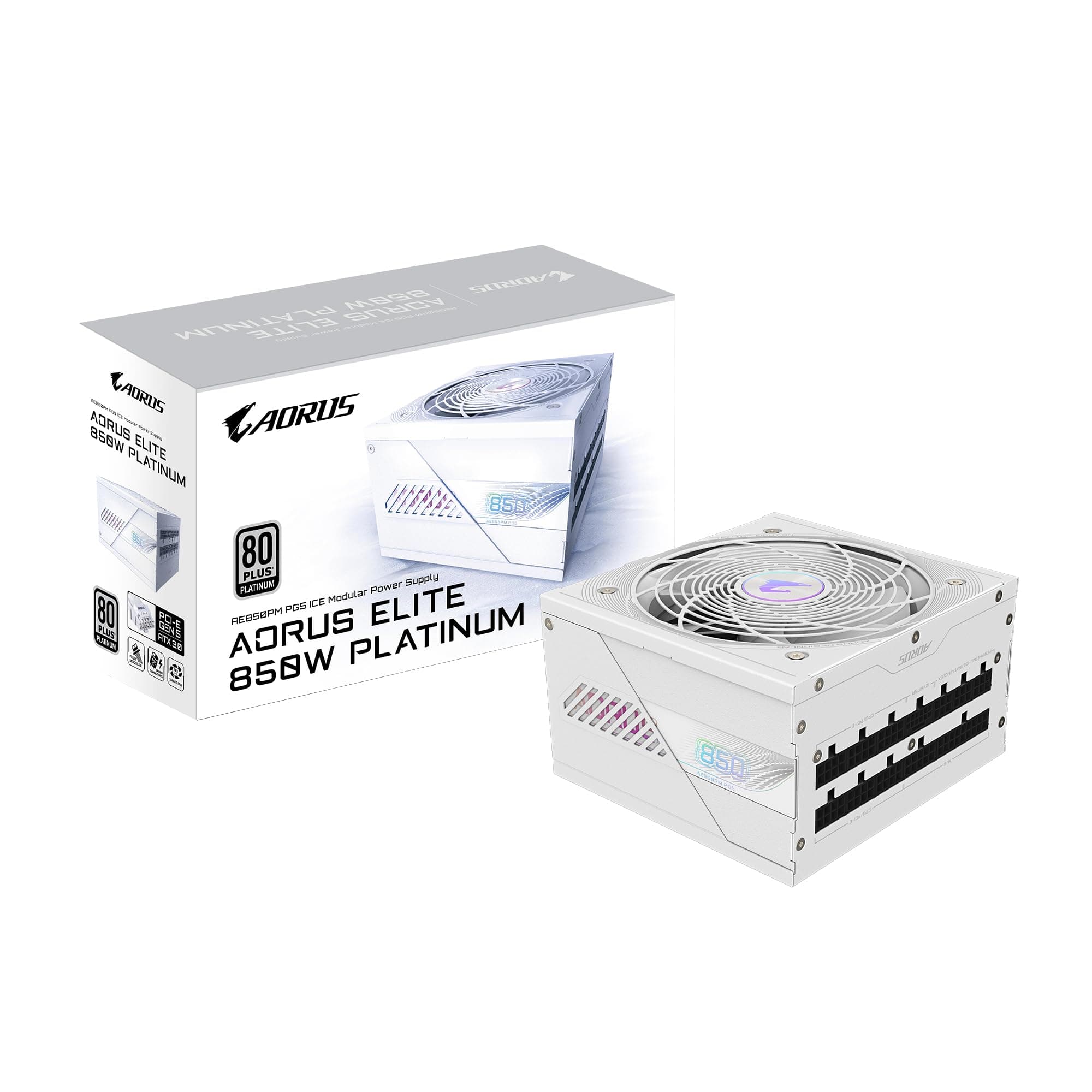GIGABYTE AORUS Elite P850W Ice Netzteil - PCIe 5.0, 80 Plus Platinum, Vollmodulares Design, 120mm Lüfter, ATX 3.0-kompatibel, EU-Stecker Bild 2