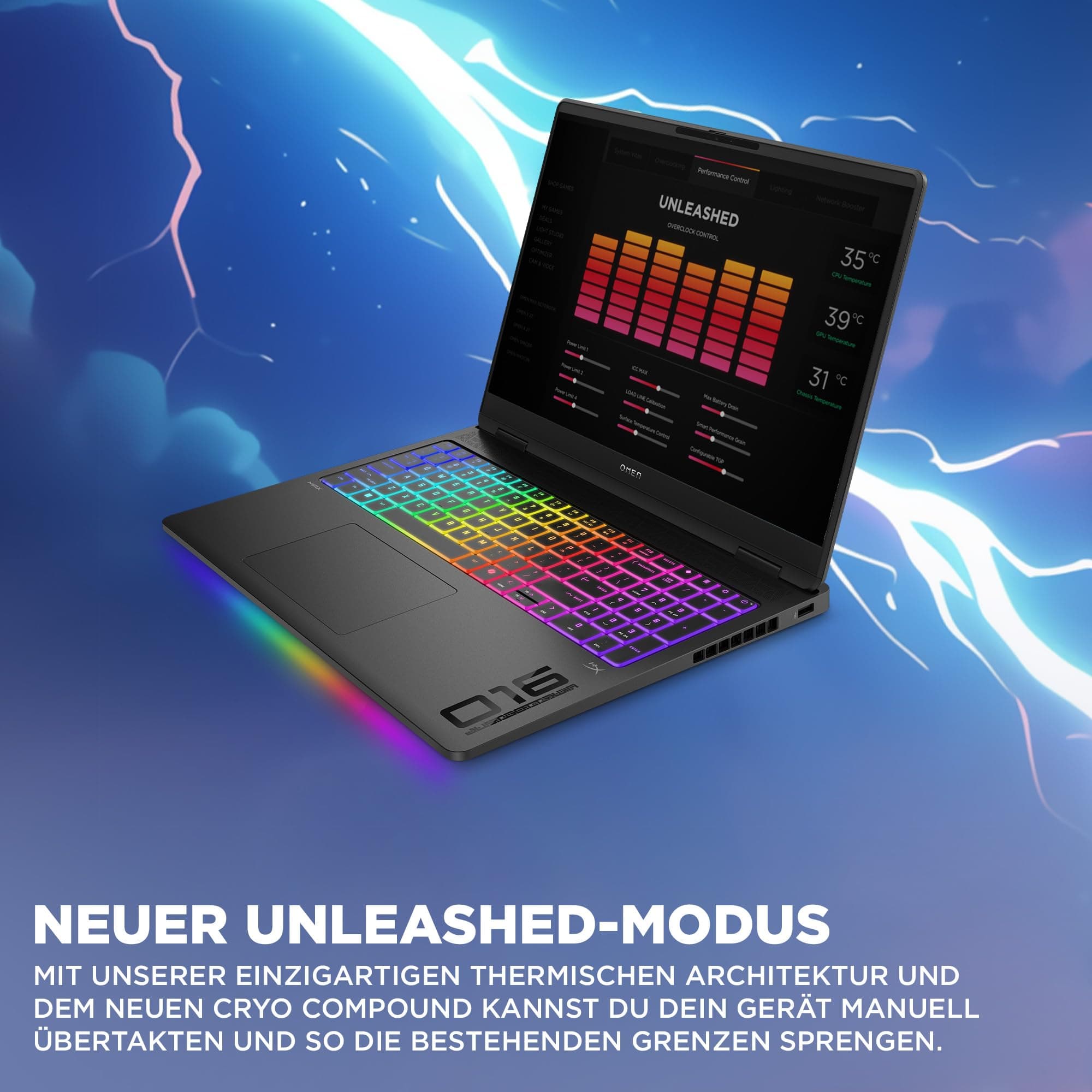 Omen MAX Gaming Laptop, 16 Zoll WQXGA Display 240Hz, AMD Ryzen AI 7 350 (8C) 50 NPU Tops - bis zu 5.0 GHz, NVIDIA GeForce RTX 5070 Ti 12GB VRAM, 32 GB RAM, 1 TB SSD, Win 11, QWERTZ, RGB Light, Schwarz AMD Ryzen AI 7 350 NVIDIA GeForce RTX 5070 Ti WQXGA-Display 240 Hz Bild 8