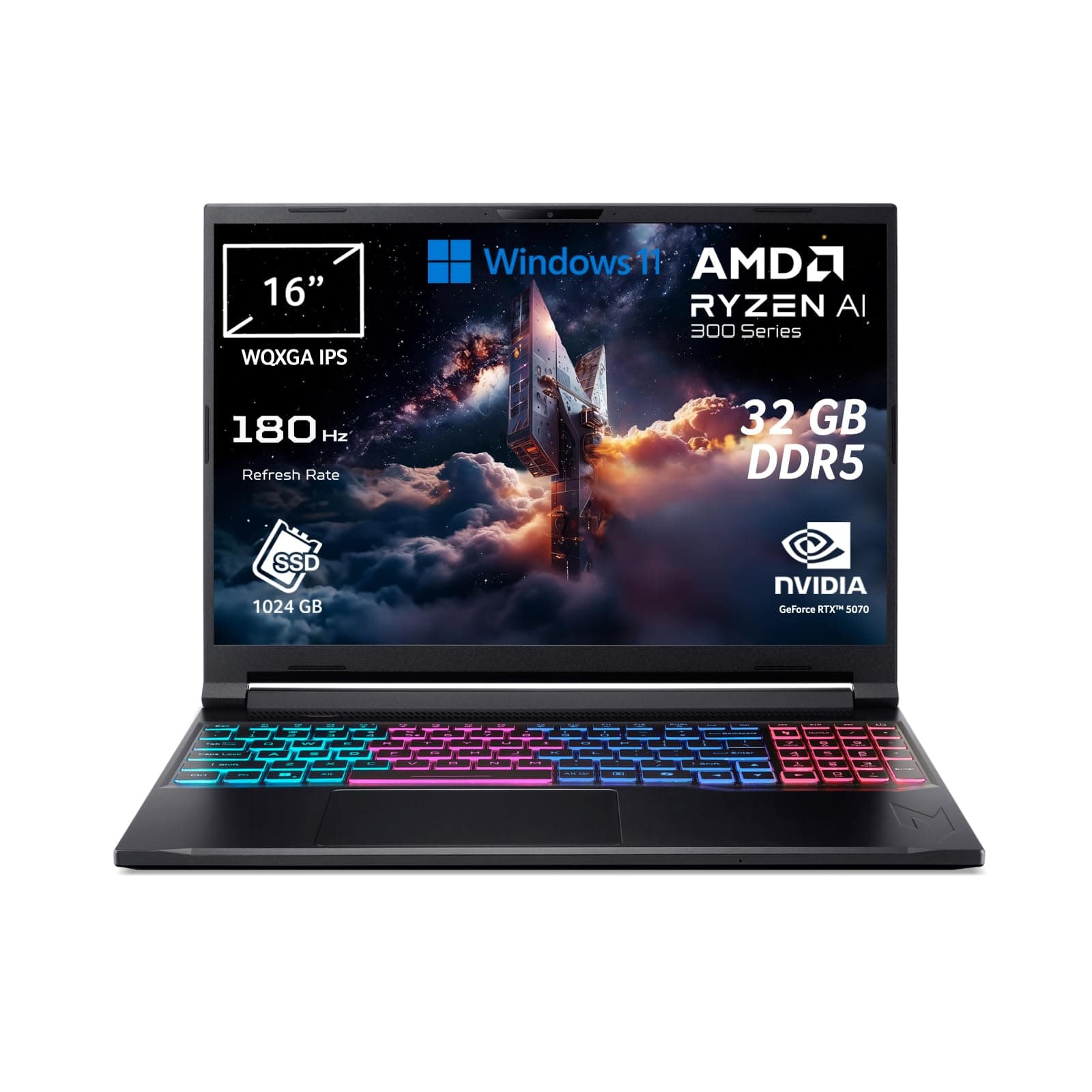 acer Nitro V 16S AI Laptop IA | Notebook Gaming | Nvidia GeForce RTX 5070 8GB | Ryzen AI 9 365 | RAM 32GB DDR5 | 1024GB SSD | 16" WQXGA IPS 180Hz Display | Copilot+ PC | Windows 11 | QWERTY Ryzen AI 9 365 NVIDIA RTX 5070 RAM 32 GB, SSD 1 TB