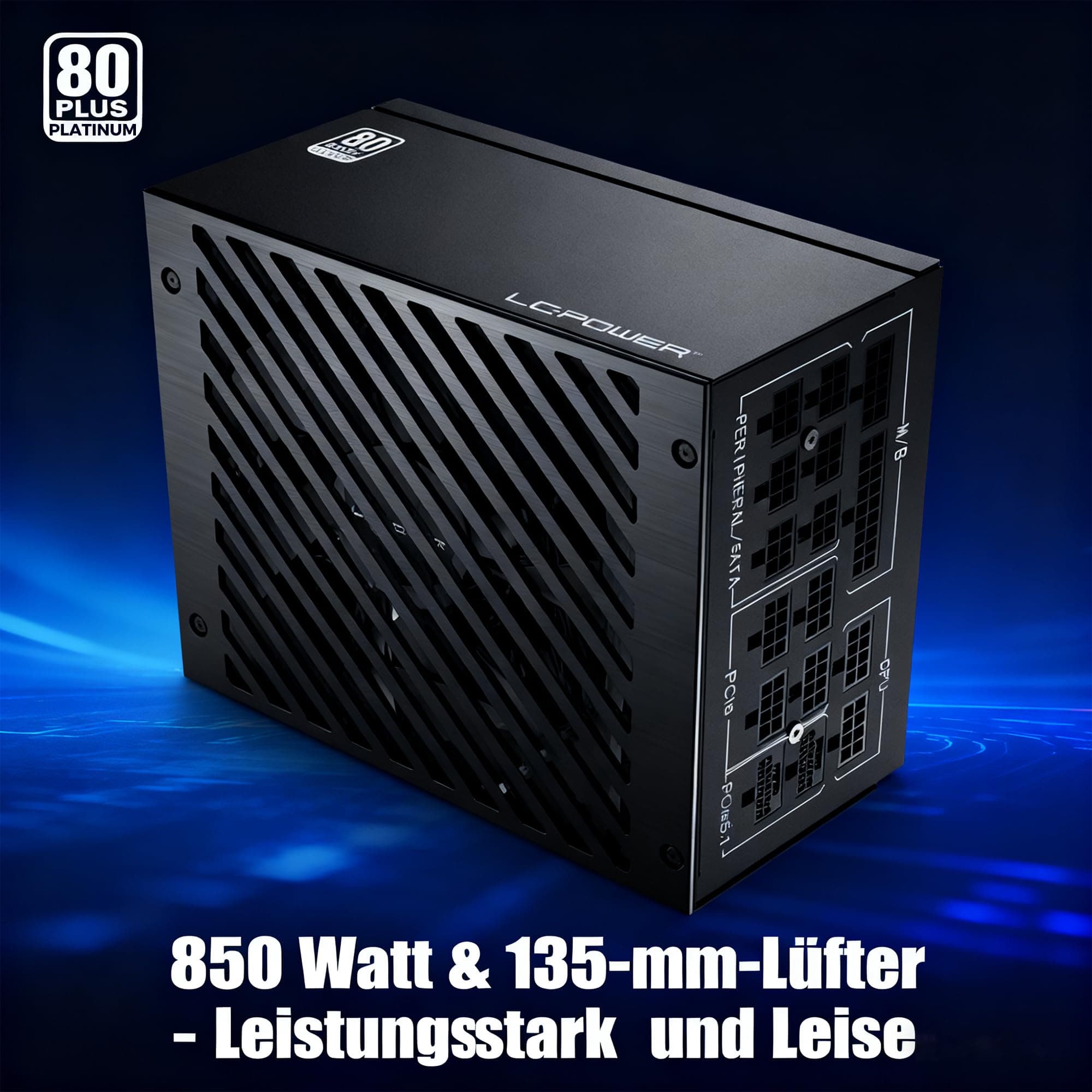 LC-POWER Platinum Pro 850W Netzteil PC, 80 Plus Platinum Effizienz (92%), ATX 3.1 Netzteil, PCIe 5.1 Kompatibel, Vollmodular, 135mm Lüfter, 10 Jahre Garantie, Gaming Netzteil Platinum 850W V3.1 Bild 3