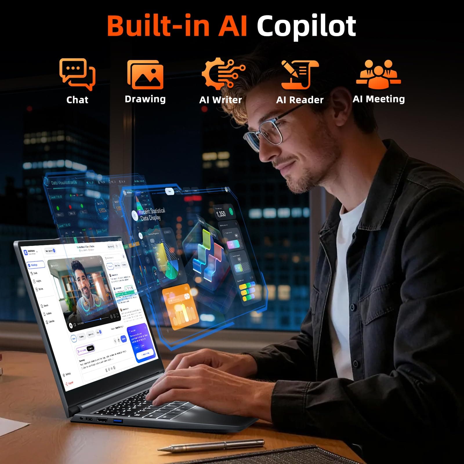 15.6 Zoll Laptop 16GB RAM 512GB ROM, Enthaltene AI Copilot, AMD R5 (übertrifft i5-13420H, bis zu 3.6GHz), FHD Display Notebook, WiFi 6 USB 3.0, Full-Function Type-C Schwarz 15.6 Zoll Bild 3