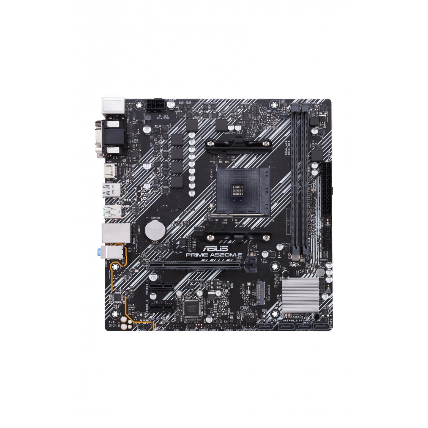 ASUS Prime A520M-E/CSM Motherboard AMD Ryzen A520 AM4, Micro ATX, DDR4 Dual Channel, Unterstützung M.2, 4 SATA 6 Gb/s, Ethernet Realtek 1 GB, HDMI, DVI, D-Sub, PCIe 3.0, USB 3.2, Windows 10, schwarz Bild 2