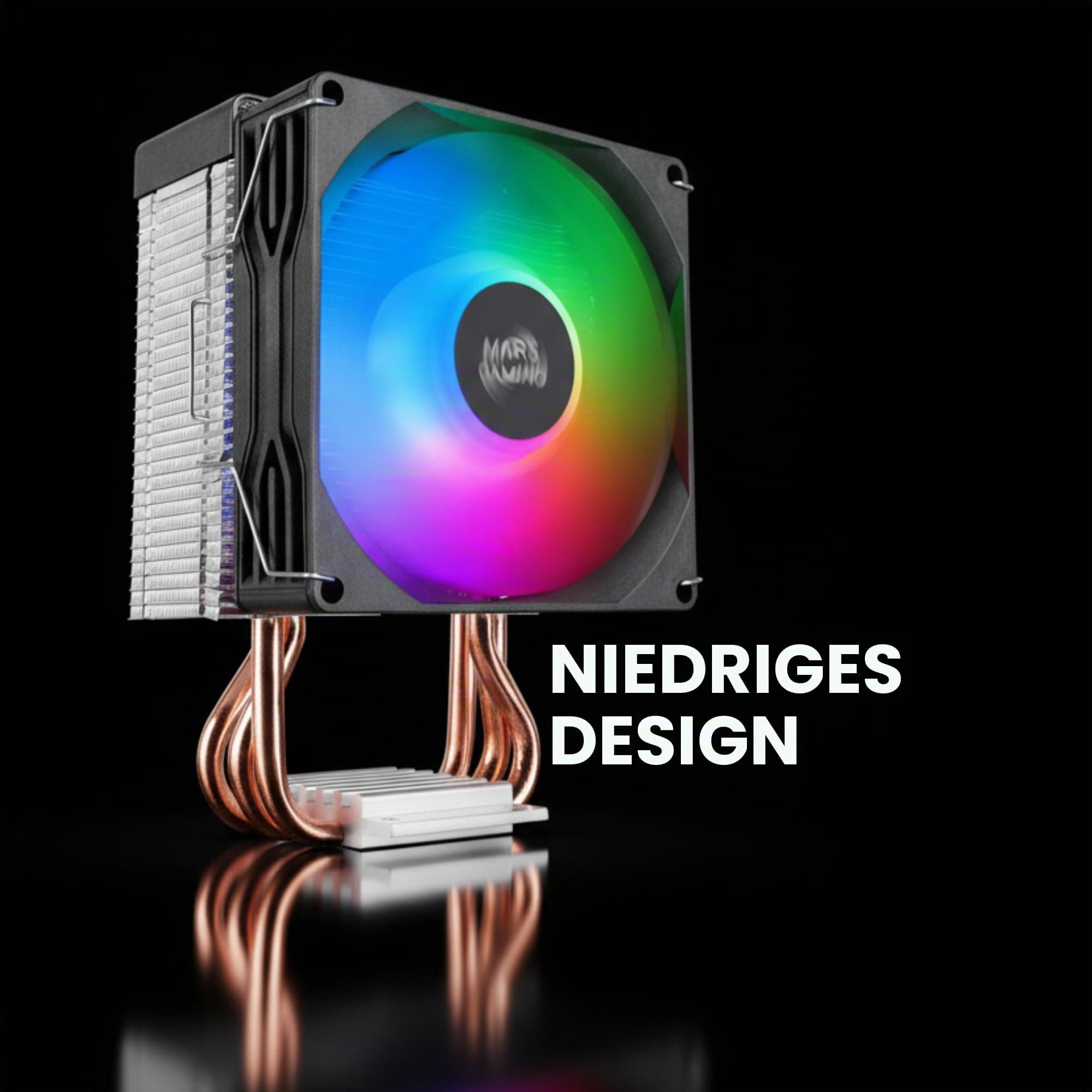 Mars Gaming MCPU-X3, CPU-Kühler 190W TDP, 3x Heatpipes, PWM FDB Lüfter, FRGB-Beleuchtung, Kompaktes SFF/Mini-ITX Design, Aluminiumlamellen, PC-Kühler mit Intel- und AMD-Kompatibilität, Schwarz MCPUX3 Bild 3